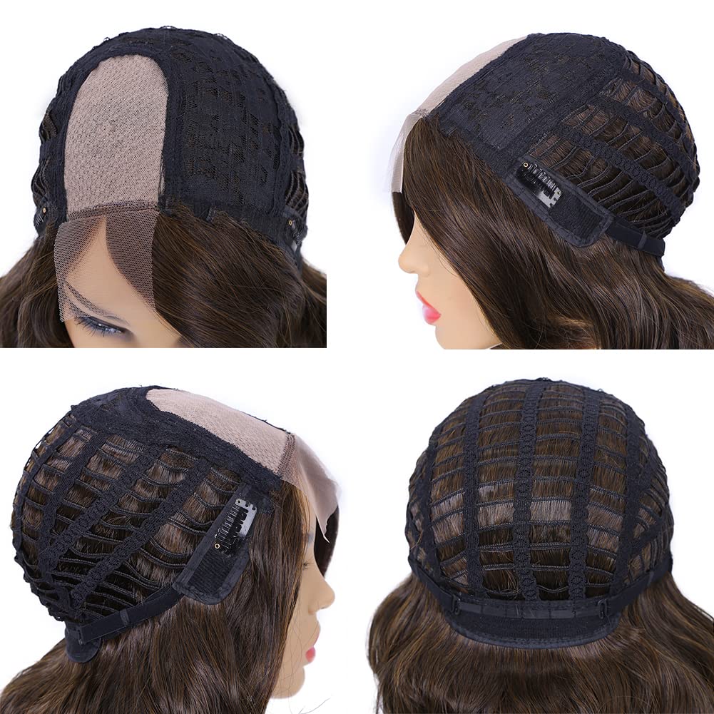 Lady Miranda Loose Wave Lace Part Wig Pure Color Nature Curly Synthetic Heat Resistant Weave Full Wigs for Women(Black)