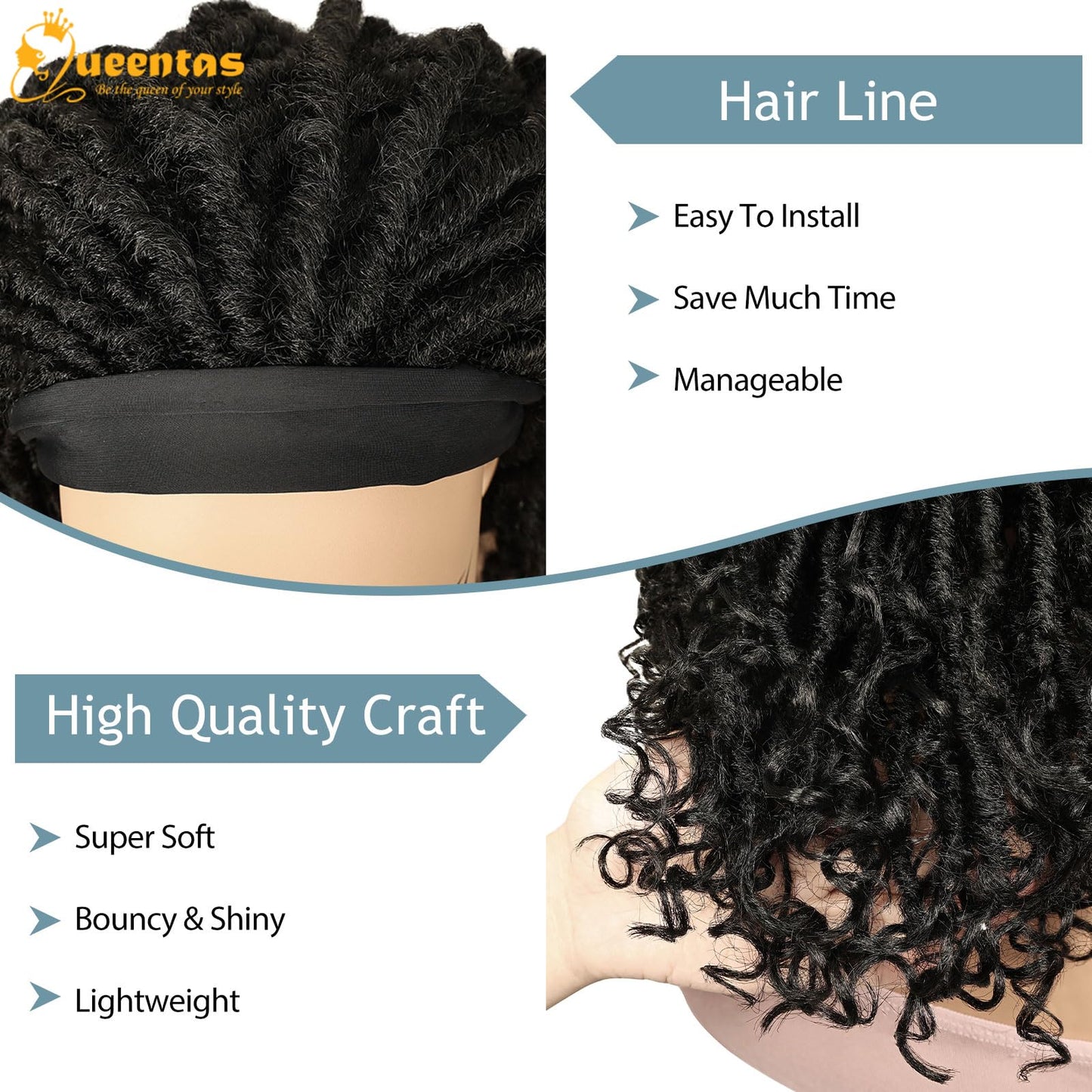 QUEENTAS Dreadlock Wigs for Black Women and Men Short Curly Big Afro Braided Wigs Faux Locs Twist Braiding Synthetic Wigs (Black to Brown)