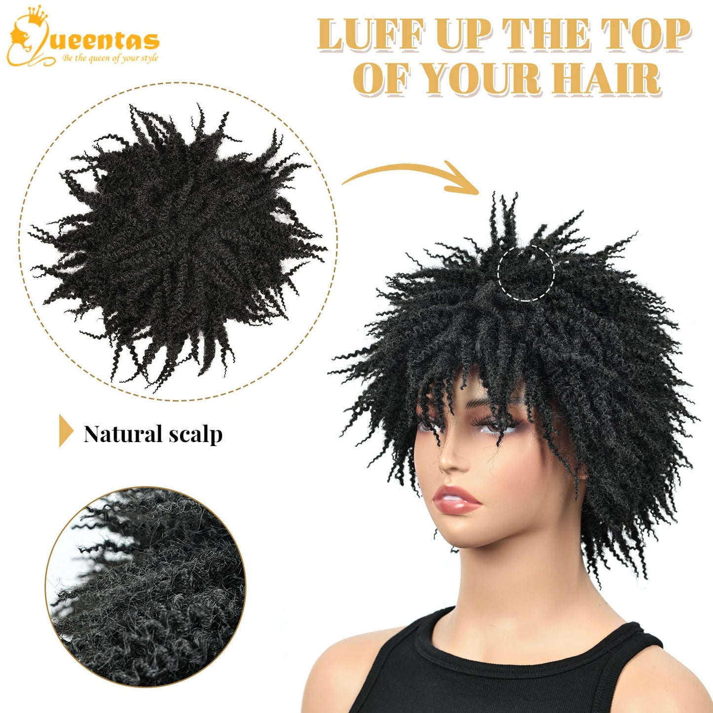 QUEENTAS Dreadlock Wigs for Black Women and Men Short Curly Big Afro Braided Wigs Faux Locs Twist Braiding Synthetic Wigs (Black to Brown)