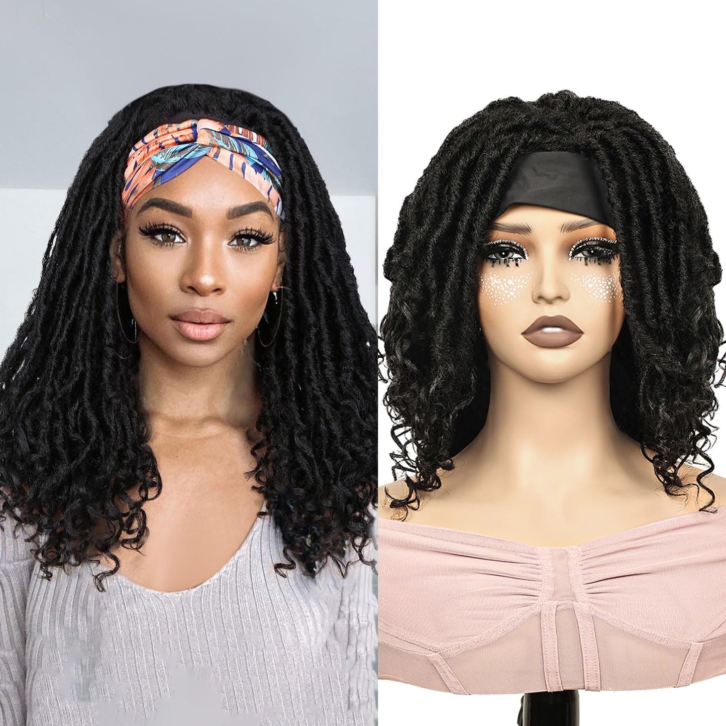 QUEENTAS Dreadlock Wigs for Black Women and Men Short Curly Big Afro Braided Wigs Faux Locs Twist Braiding Synthetic Wigs (Black to Brown)