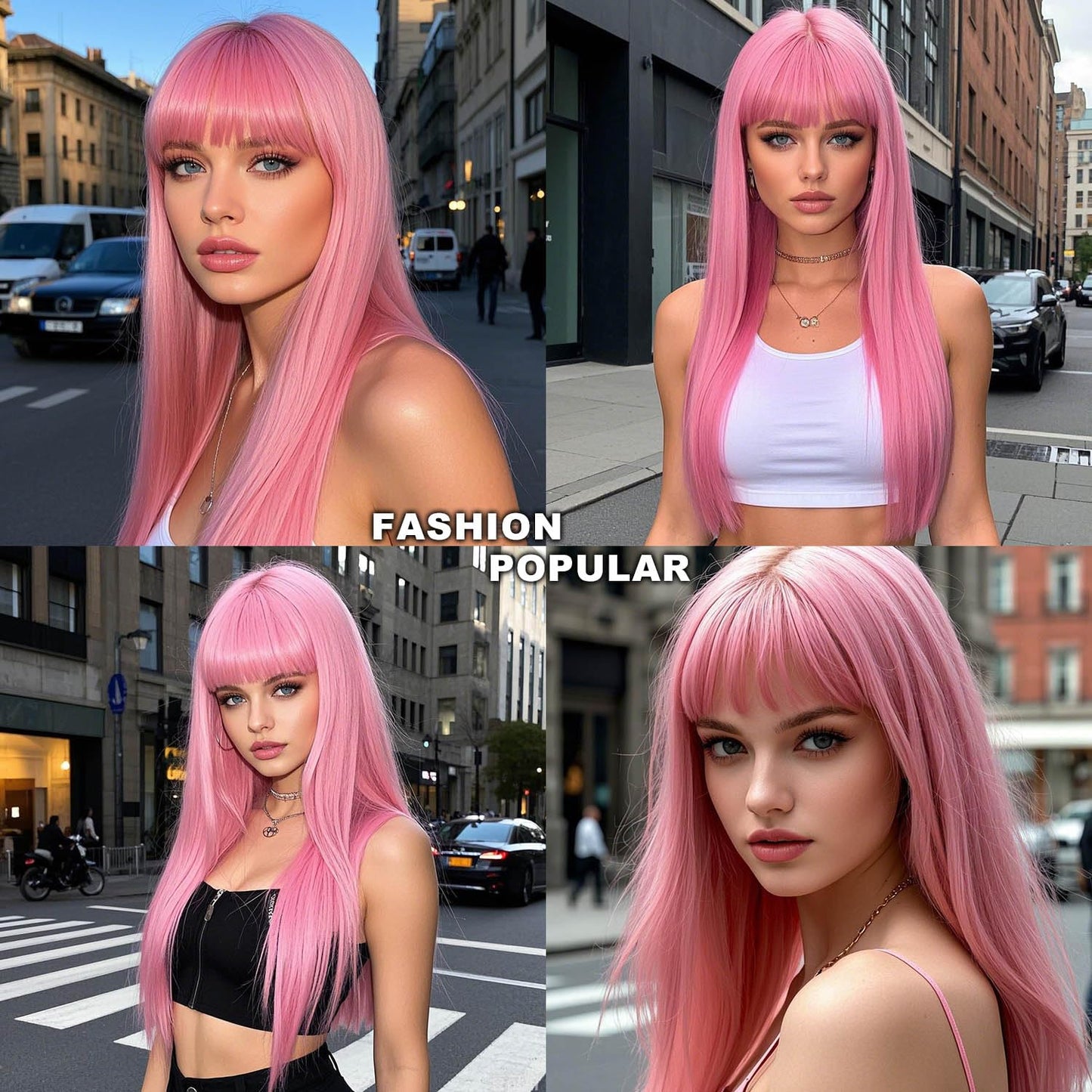 Blonde Highlight Wigs for Women, Blonde Mix Brown Wig with Bangs Silky Soft Fiber Synthetic Wig for Daily Party Use(24 Inch,Blonde Highlight)
