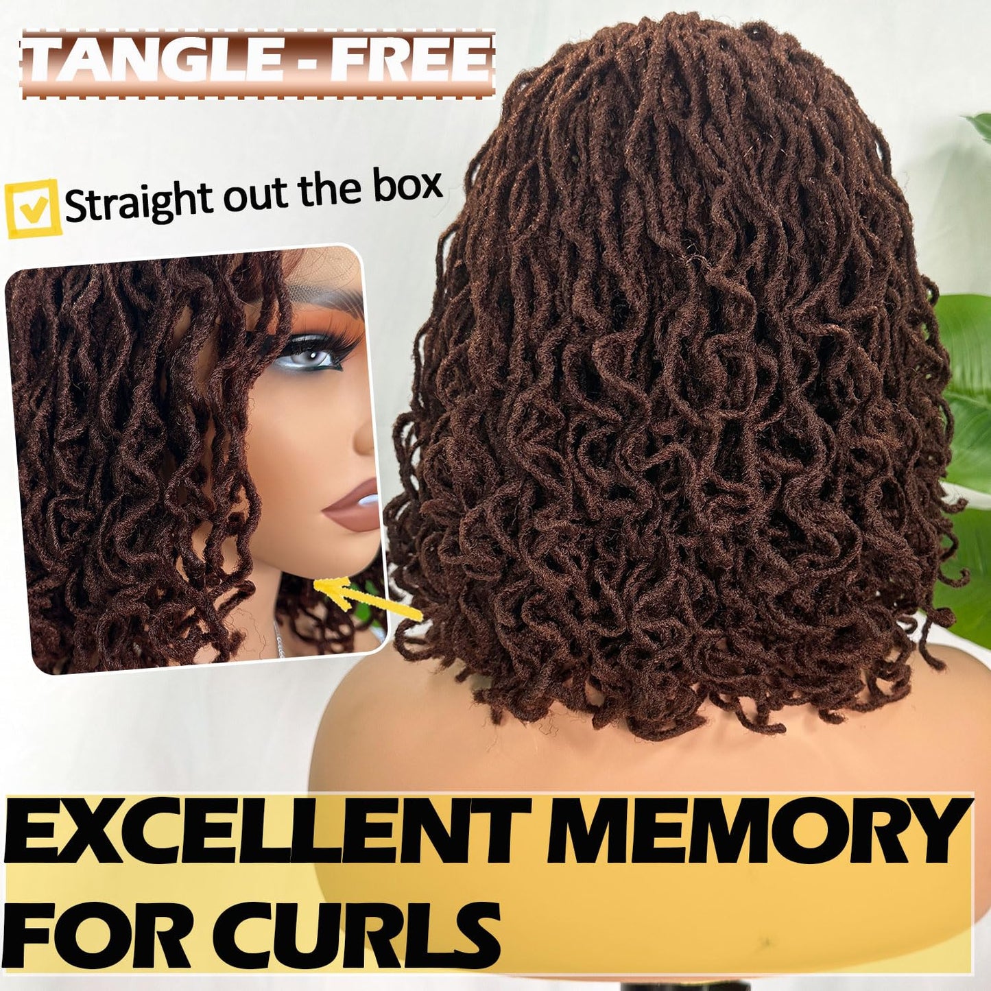 SOKU Short Curly Faux Locs Lace Frontal Wig 12 Inch Natural Black 4x4 Large Parting Space Twist Dreadlock Wigs for Black Women Afro Curly Braided Synthetic Wig