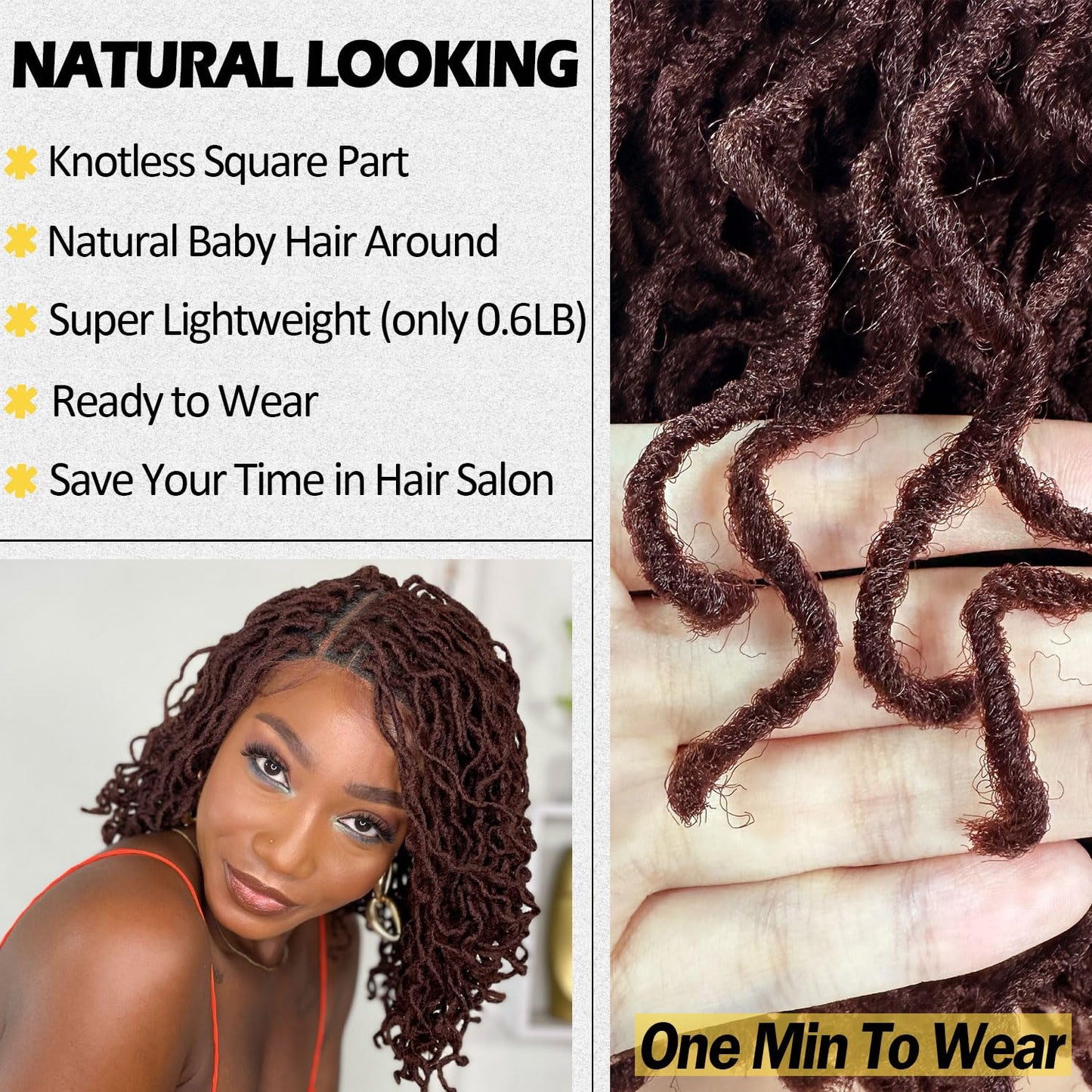 SOKU Short Curly Faux Locs Lace Frontal Wig 12 Inch Natural Black 4x4 Large Parting Space Twist Dreadlock Wigs for Black Women Afro Curly Braided Synthetic Wig