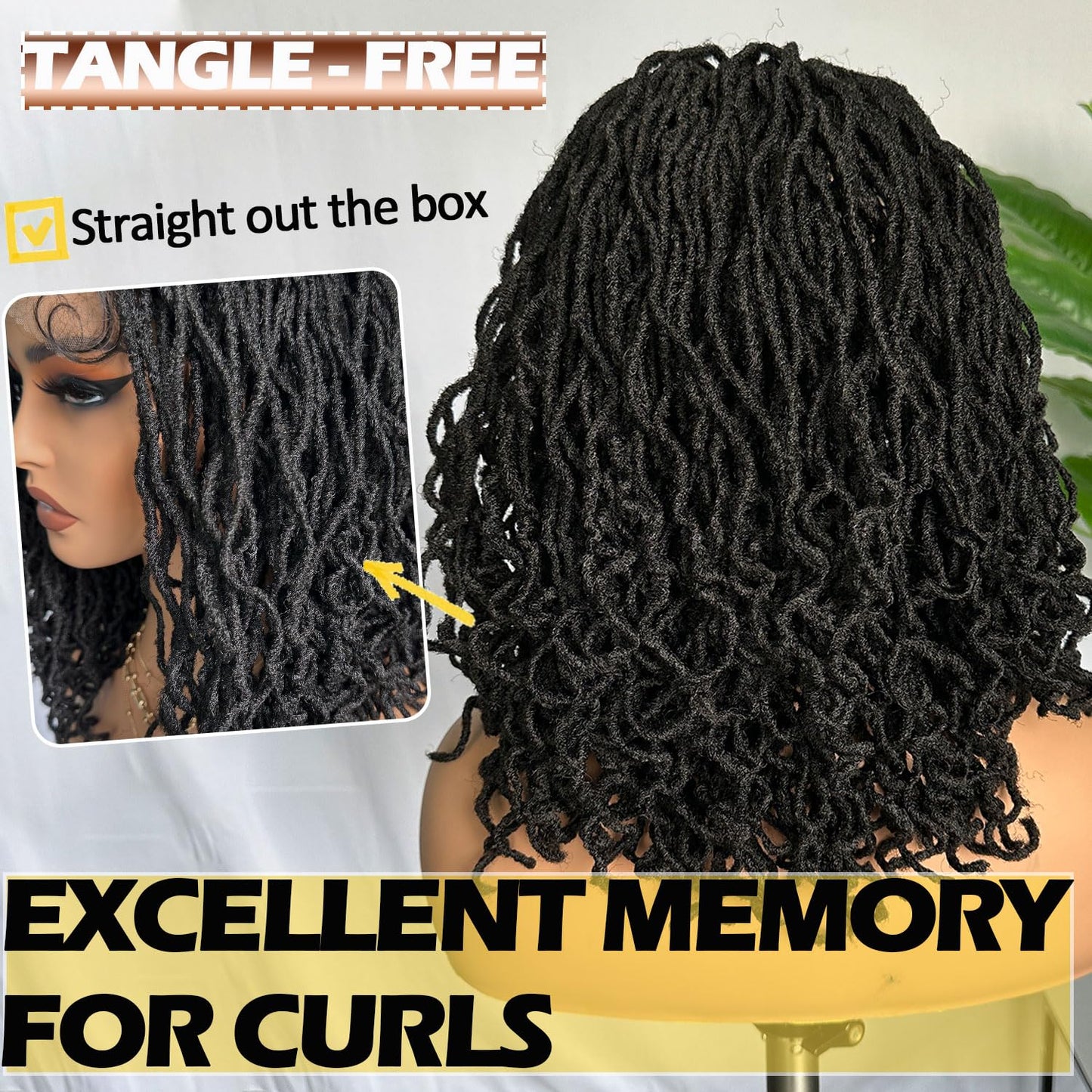 SOKU Short Curly Faux Locs Lace Frontal Wig 12 Inch Natural Black 4x4 Large Parting Space Twist Dreadlock Wigs for Black Women Afro Curly Braided Synthetic Wig