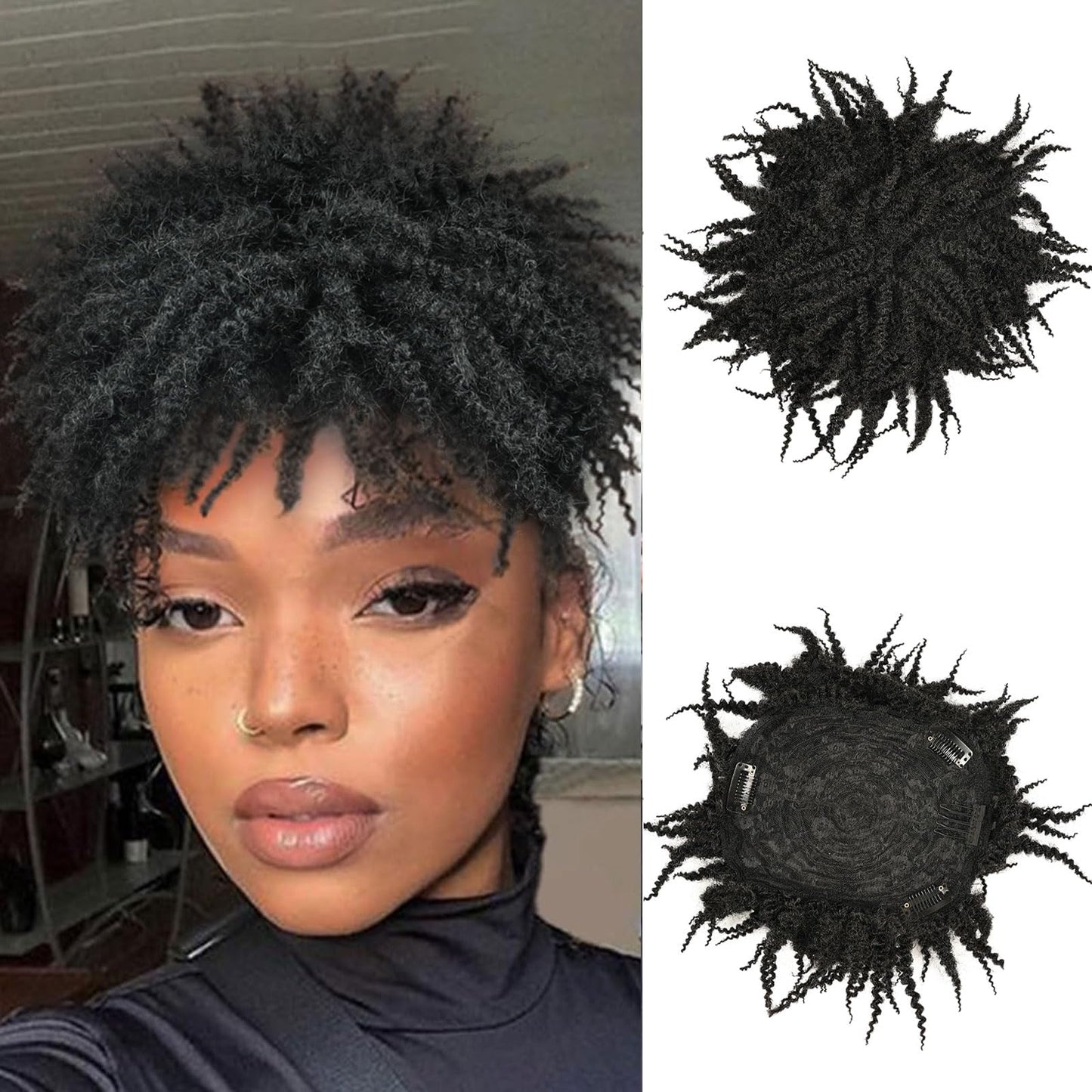 QUEENTAS Dreadlock Wigs for Black Women and Men Short Curly Big Afro Braided Wigs Faux Locs Twist Braiding Synthetic Wigs (Black to Brown)