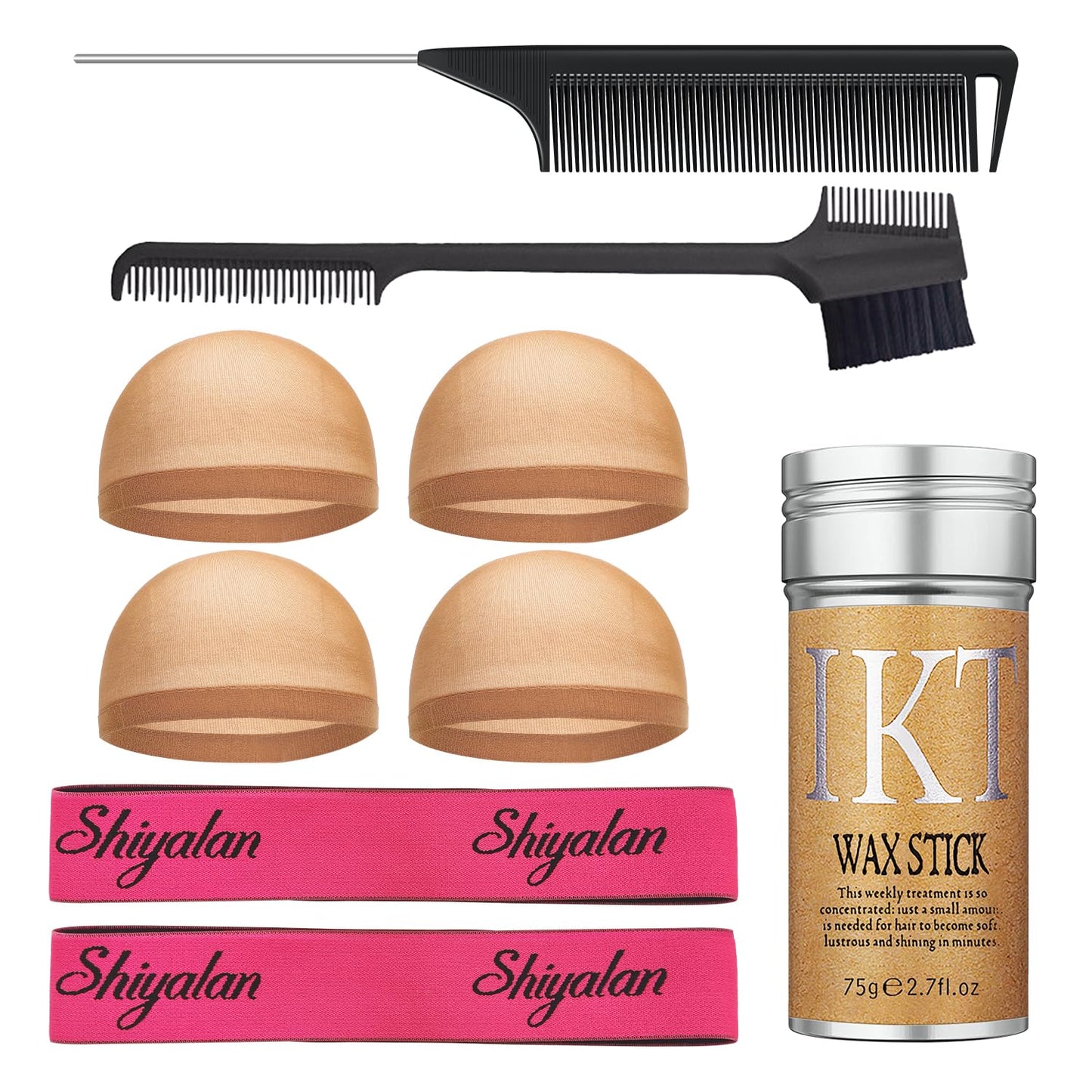 Wig Kit for Lace Front Wigs, Hair Wax Stick Lace Band for Wigs, Wig Caps, Edge Brush, Comb, Suitable for Wig Kit - 9 PCS