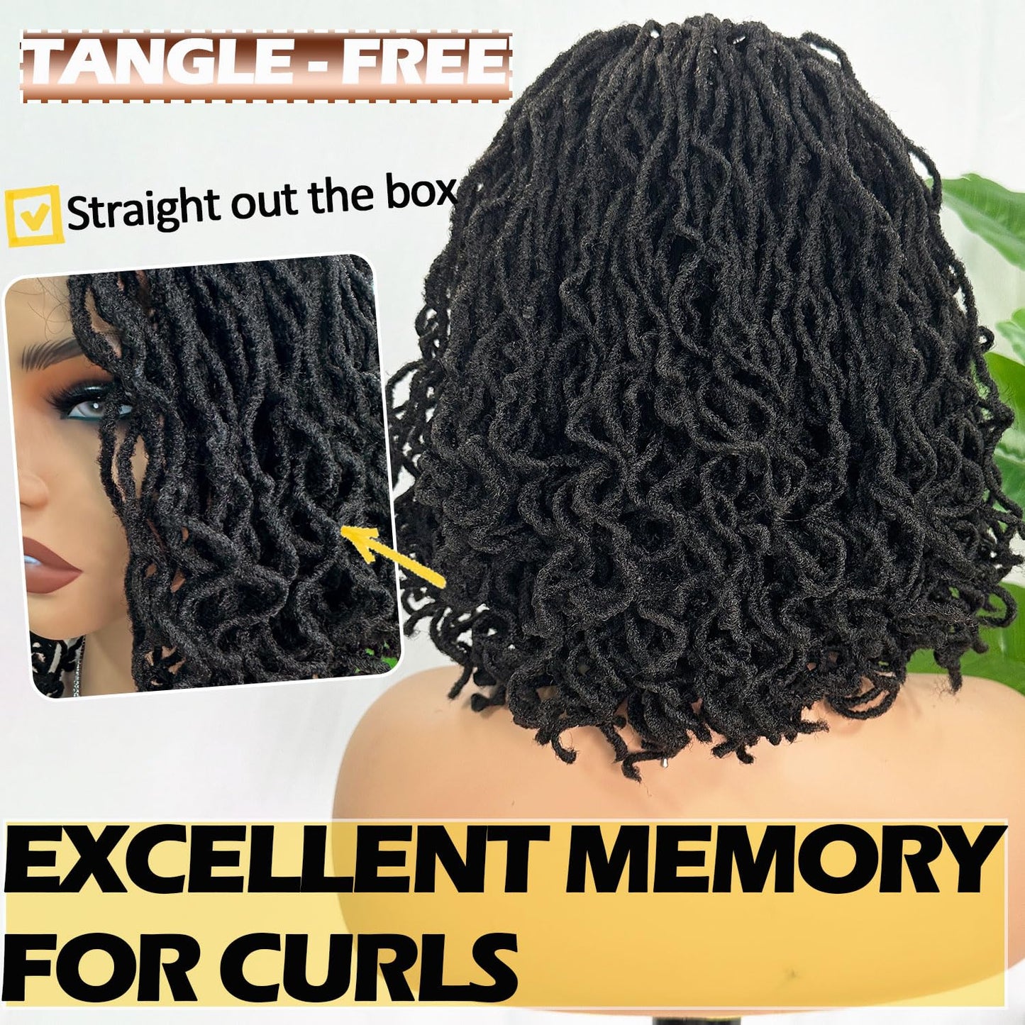 SOKU Short Curly Faux Locs Lace Frontal Wig 12 Inch Natural Black 4x4 Large Parting Space Twist Dreadlock Wigs for Black Women Afro Curly Braided Synthetic Wig