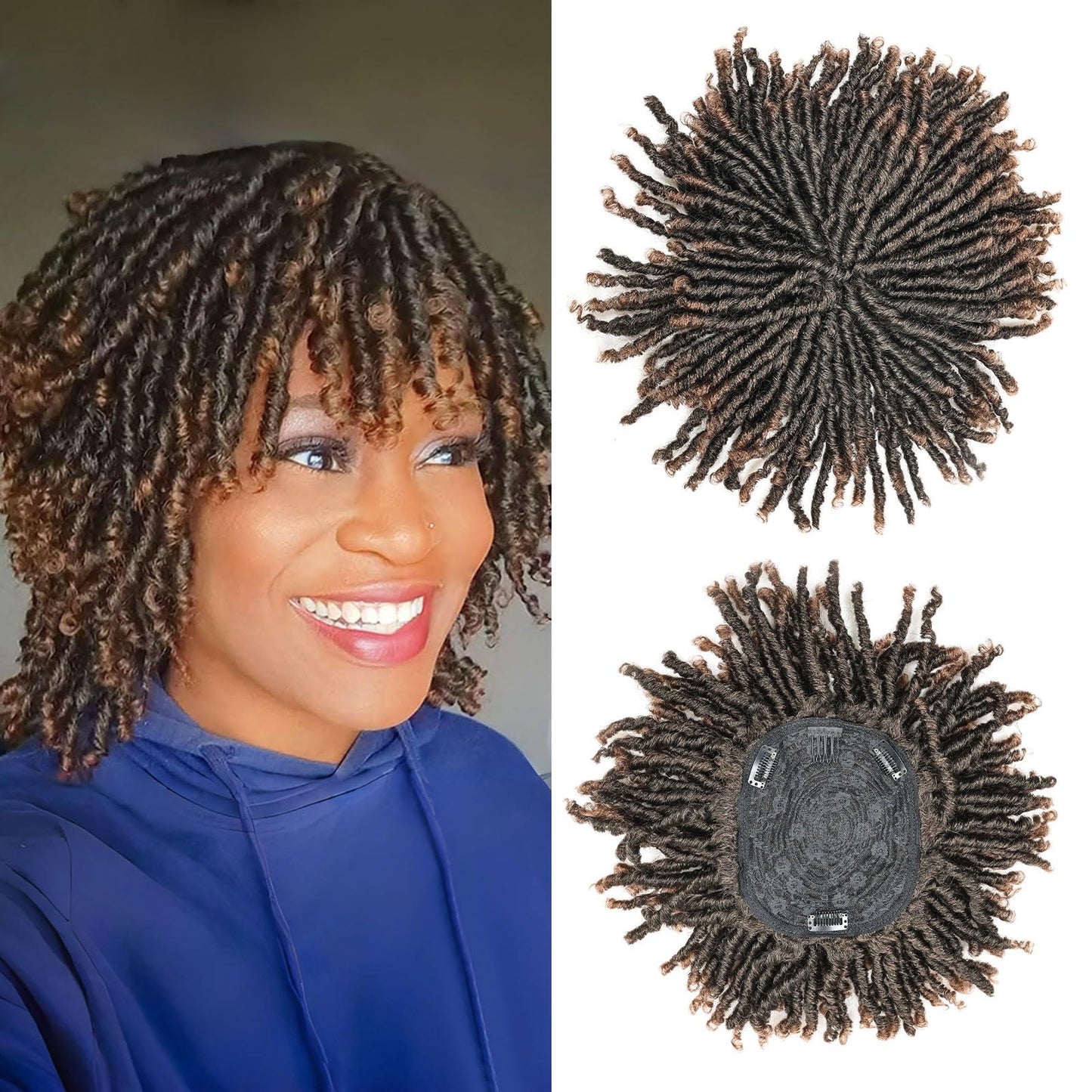 QUEENTAS Dreadlock Wigs for Black Women and Men Short Curly Big Afro Braided Wigs Faux Locs Twist Braiding Synthetic Wigs (Black to Brown)