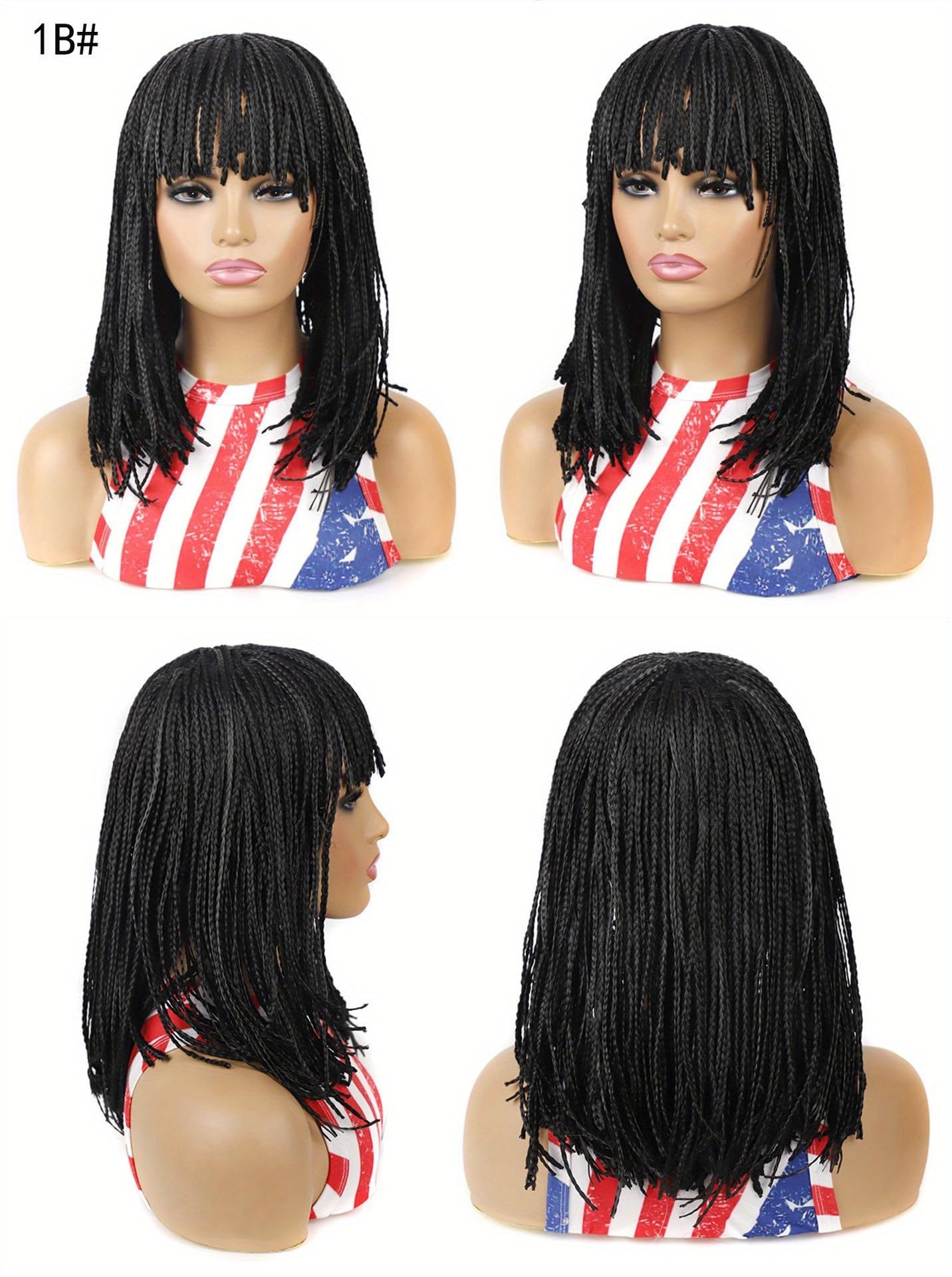Box Braid Wig Synthetic Short Bob Wig Box Braided Wig with Bangs Cornrow Braided Wigs for Black Women (10 inches, Brown)
