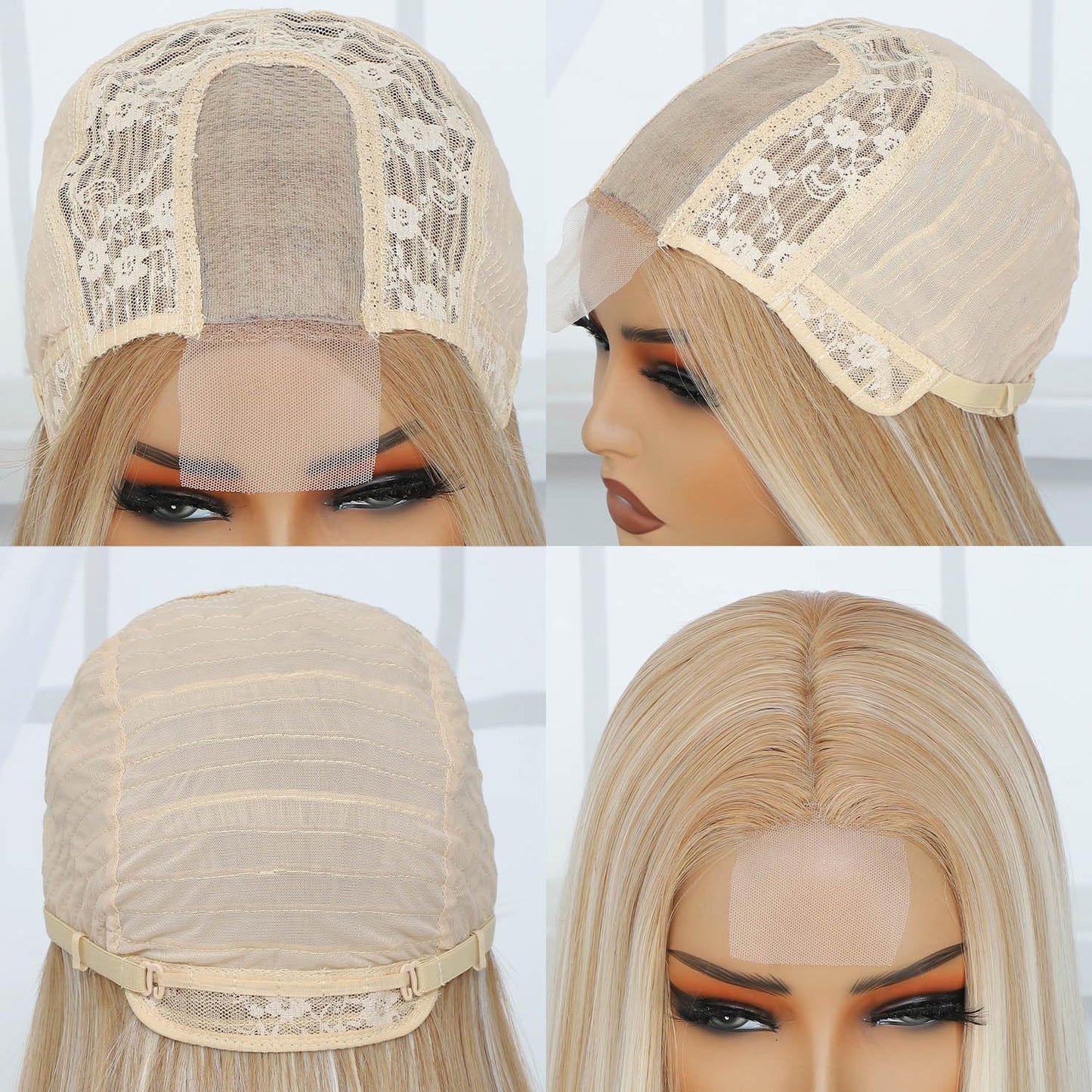 Blonde Highlight Wigs for Women, Blonde Mix Brown Wig with Bangs Silky Soft Fiber Synthetic Wig for Daily Party Use(24 Inch,Blonde Highlight)
