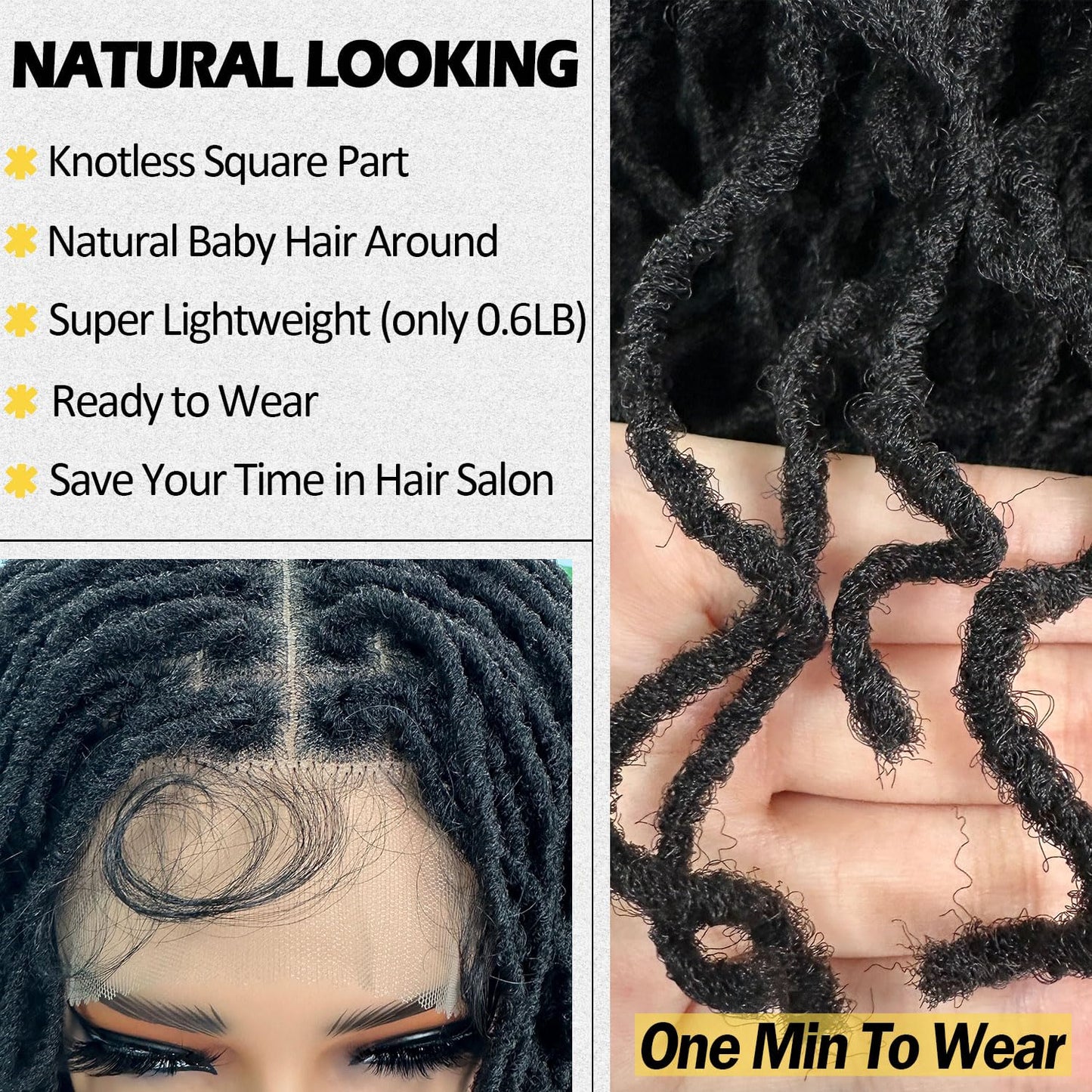 SOKU Short Curly Faux Locs Lace Frontal Wig 12 Inch Natural Black 4x4 Large Parting Space Twist Dreadlock Wigs for Black Women Afro Curly Braided Synthetic Wig
