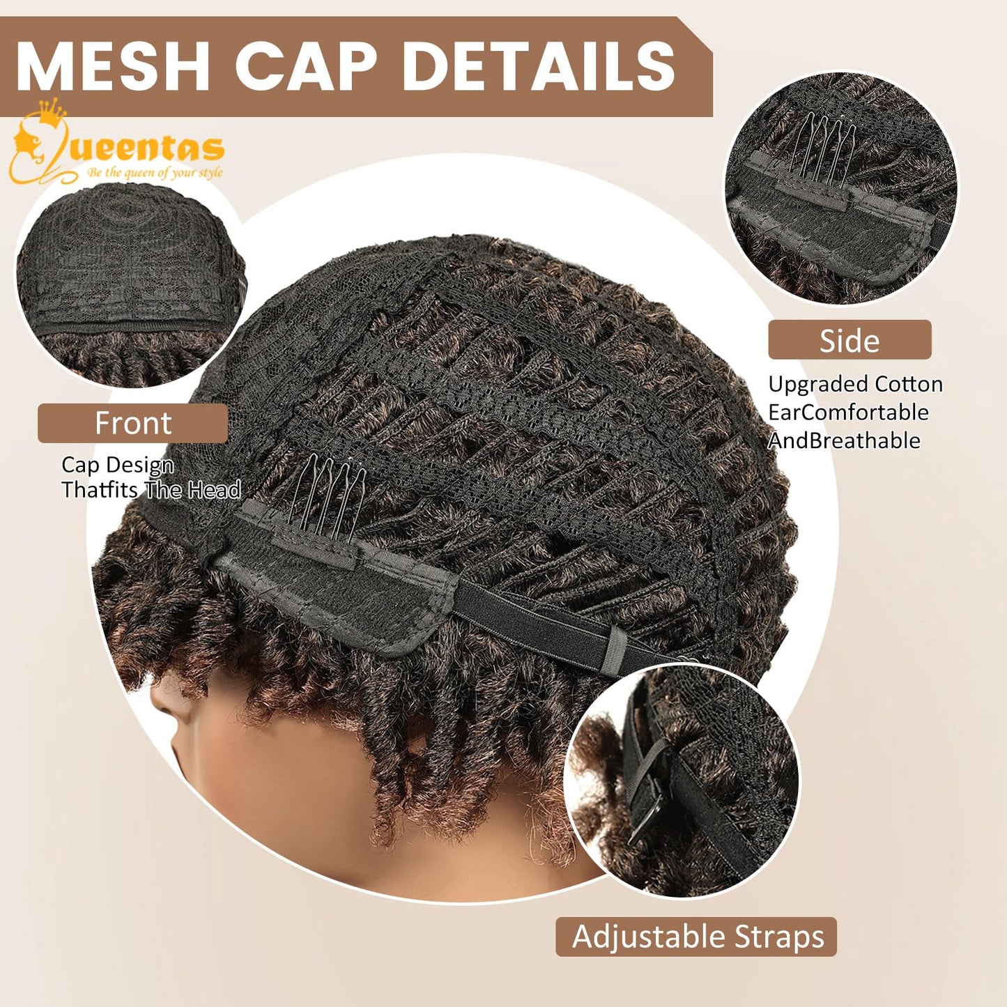 QUEENTAS Dreadlock Wigs for Black Women and Men Short Curly Big Afro Braided Wigs Faux Locs Twist Braiding Synthetic Wigs (Black to Brown)