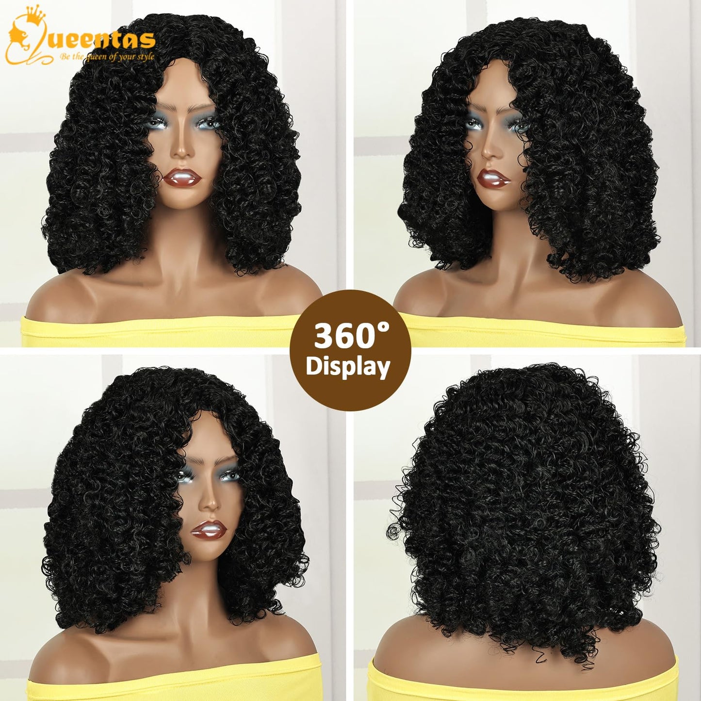 QUEENTAS Dreadlock Wigs for Black Women and Men Short Curly Big Afro Braided Wigs Faux Locs Twist Braiding Synthetic Wigs (Black to Brown)