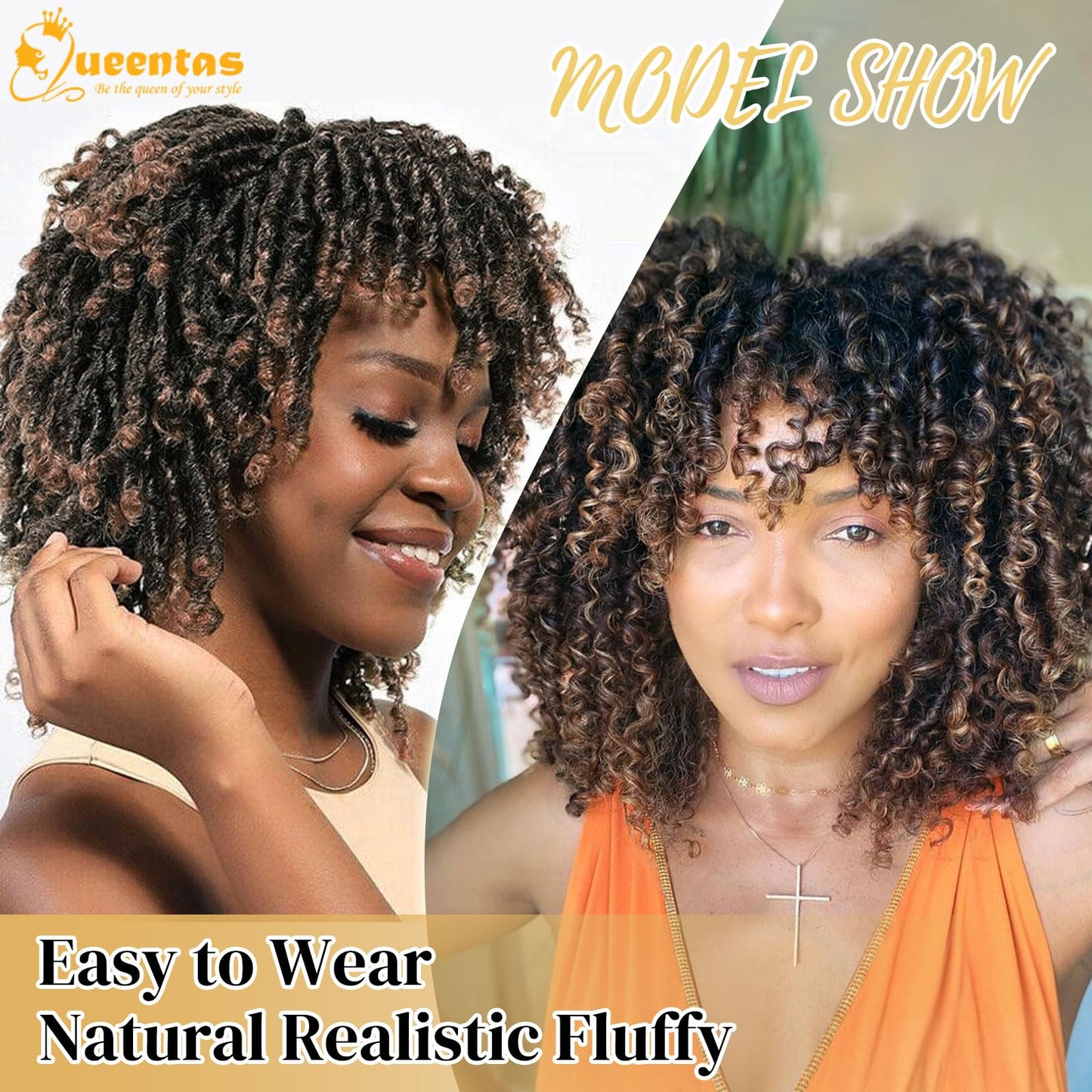 QUEENTAS Dreadlock Wigs for Black Women and Men Short Curly Big Afro Braided Wigs Faux Locs Twist Braiding Synthetic Wigs (Black to Brown)