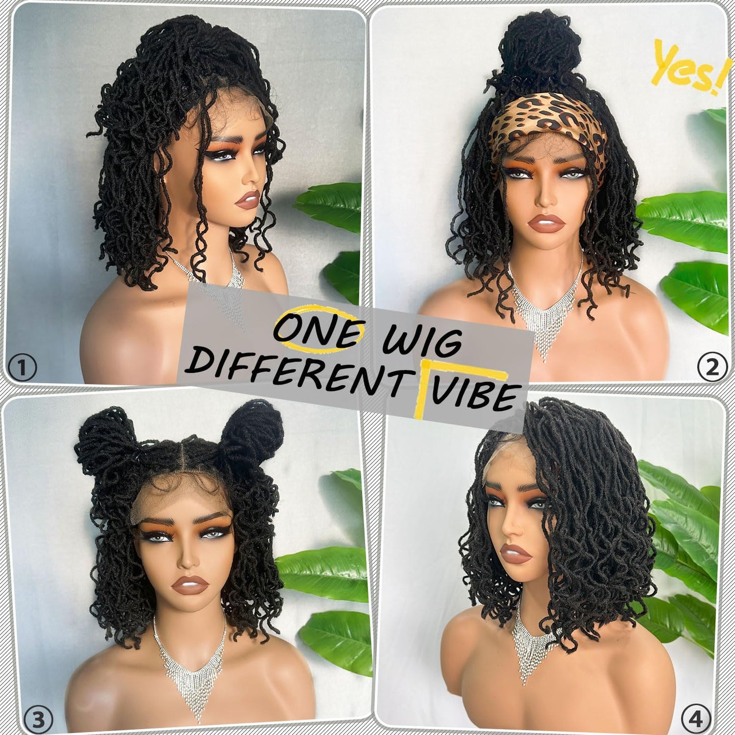 SOKU Short Curly Faux Locs Lace Frontal Wig 12 Inch Natural Black 4x4 Large Parting Space Twist Dreadlock Wigs for Black Women Afro Curly Braided Synthetic Wig