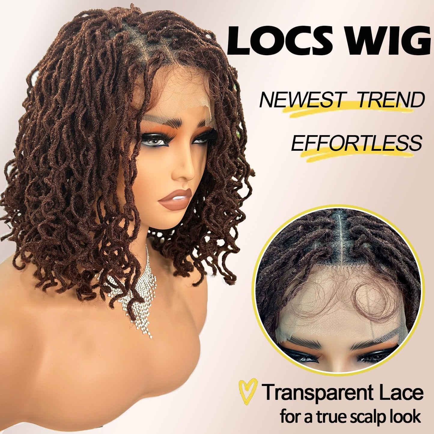 SOKU Short Curly Faux Locs Lace Frontal Wig 12 Inch Natural Black 4x4 Large Parting Space Twist Dreadlock Wigs for Black Women Afro Curly Braided Synthetic Wig