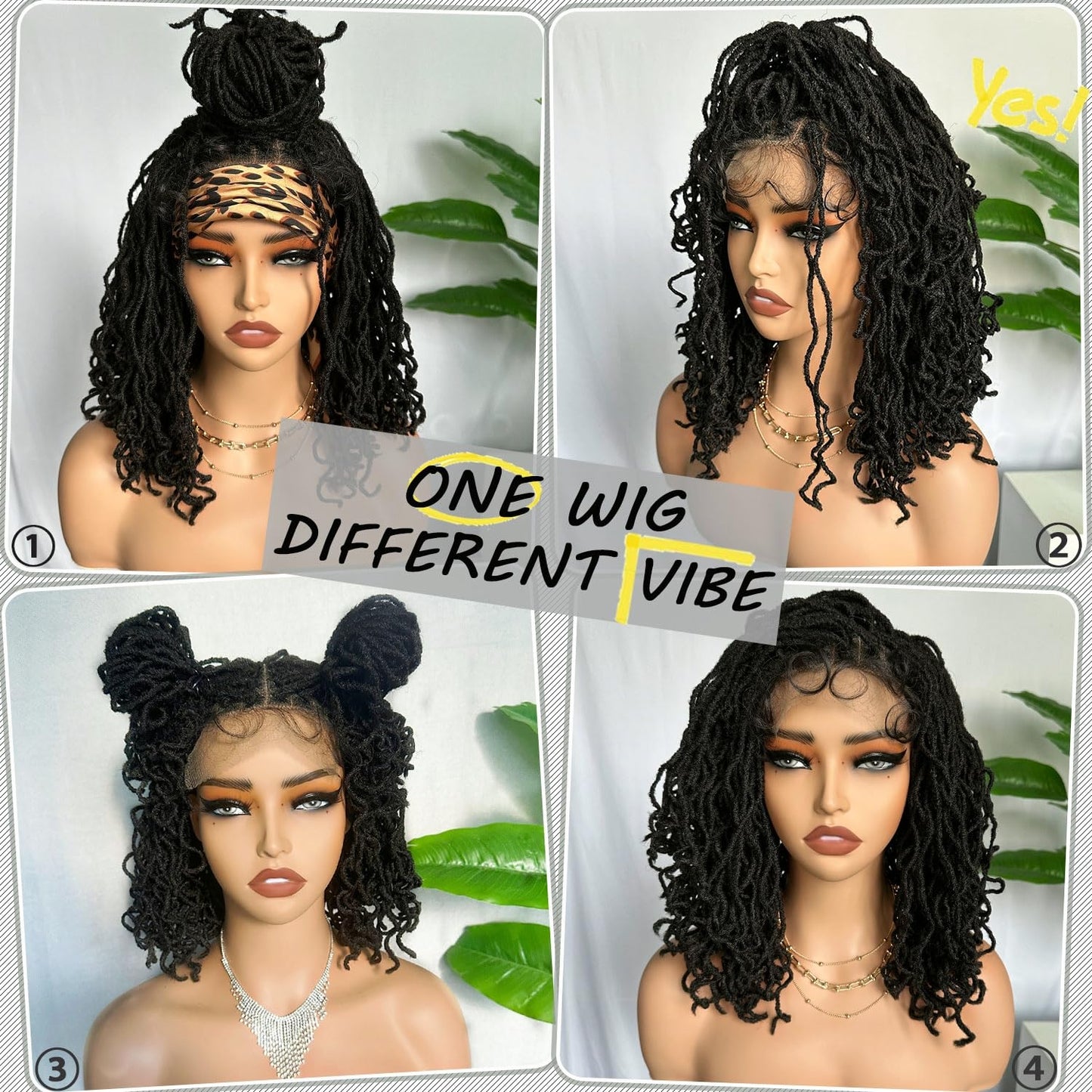 SOKU Short Curly Faux Locs Lace Frontal Wig 12 Inch Natural Black 4x4 Large Parting Space Twist Dreadlock Wigs for Black Women Afro Curly Braided Synthetic Wig