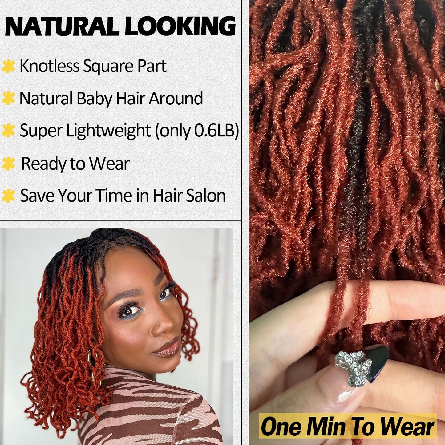 SOKU Short Curly Faux Locs Lace Frontal Wig 12 Inch Natural Black 4x4 Large Parting Space Twist Dreadlock Wigs for Black Women Afro Curly Braided Synthetic Wig