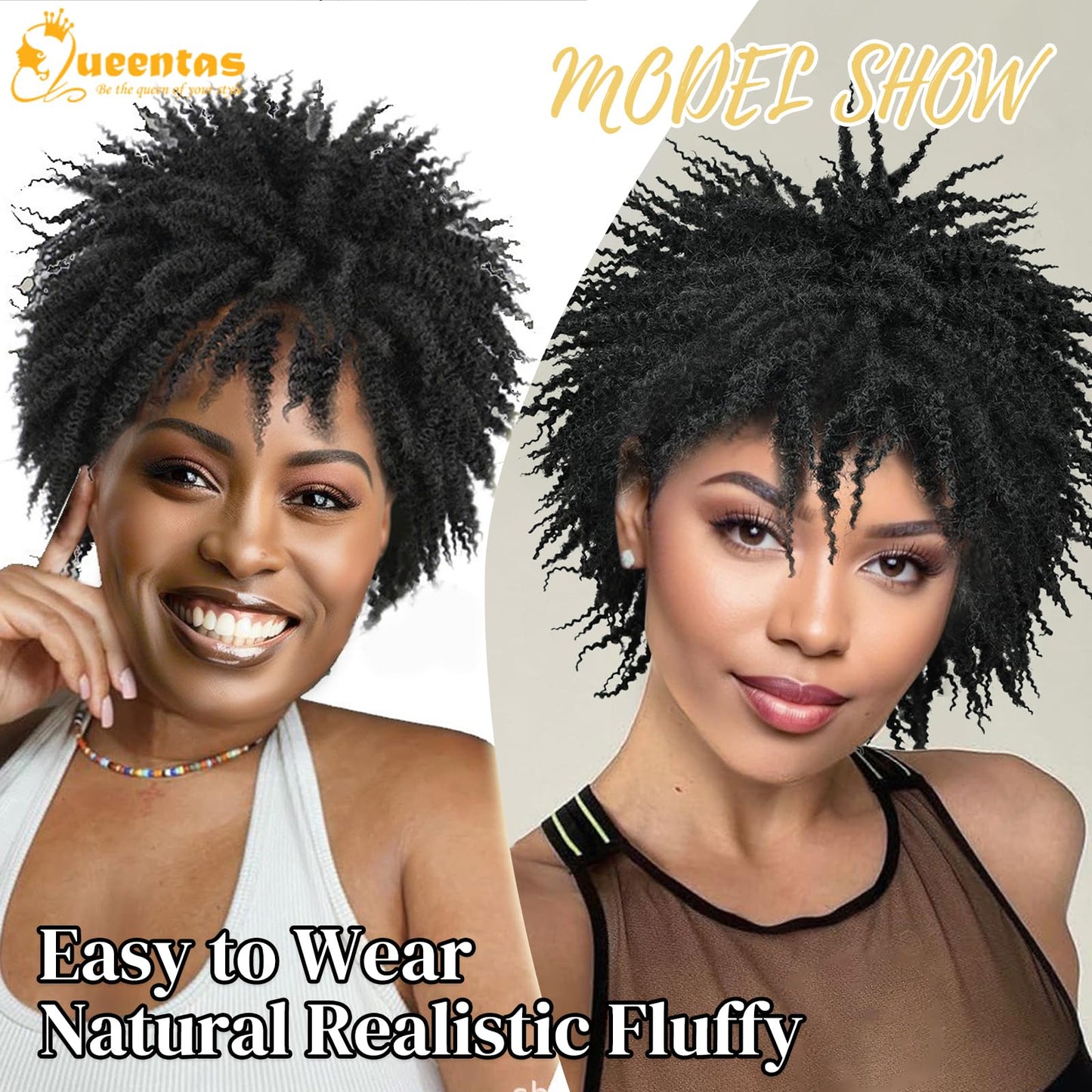 QUEENTAS Dreadlock Wigs for Black Women and Men Short Curly Big Afro Braided Wigs Faux Locs Twist Braiding Synthetic Wigs (Black to Brown)