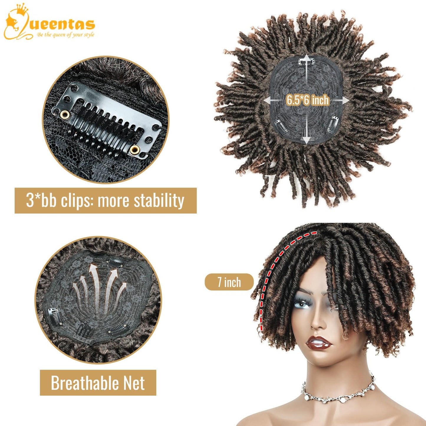 QUEENTAS Dreadlock Wigs for Black Women and Men Short Curly Big Afro Braided Wigs Faux Locs Twist Braiding Synthetic Wigs (Black to Brown)