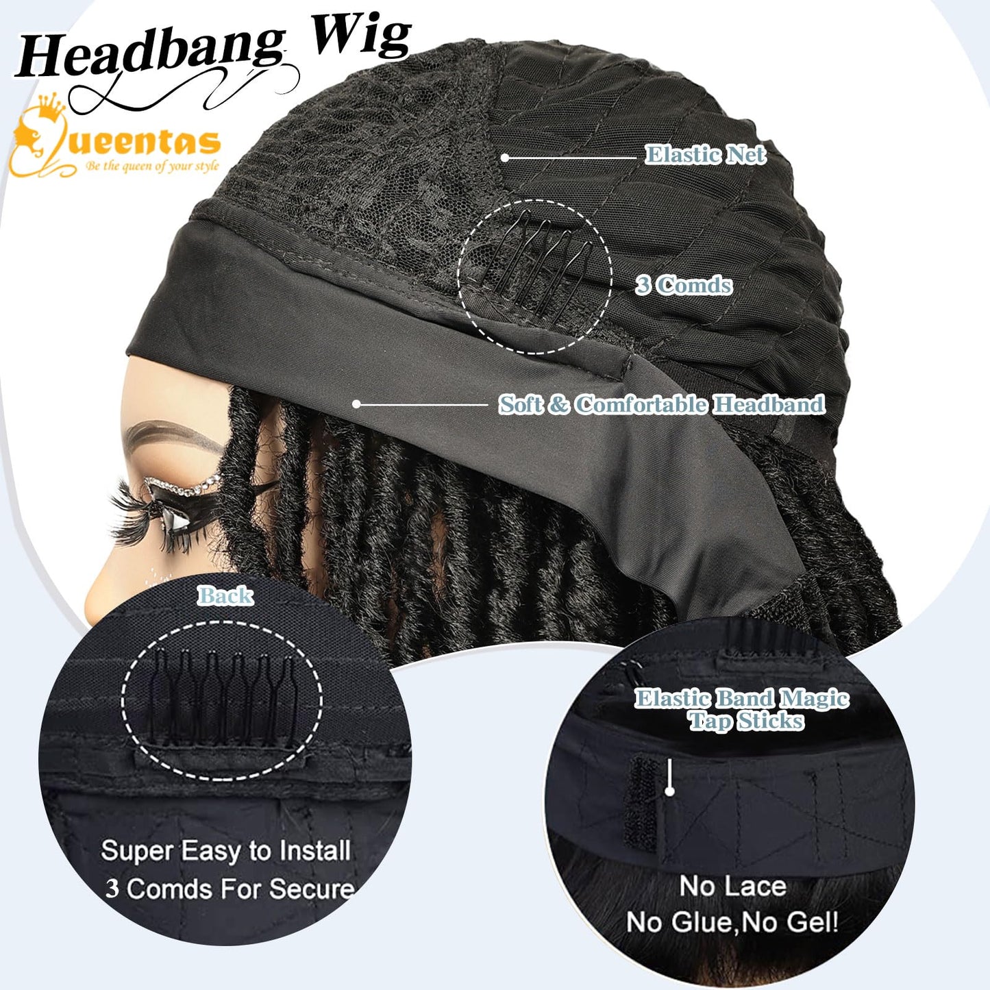 QUEENTAS Dreadlock Wigs for Black Women and Men Short Curly Big Afro Braided Wigs Faux Locs Twist Braiding Synthetic Wigs (Black to Brown)