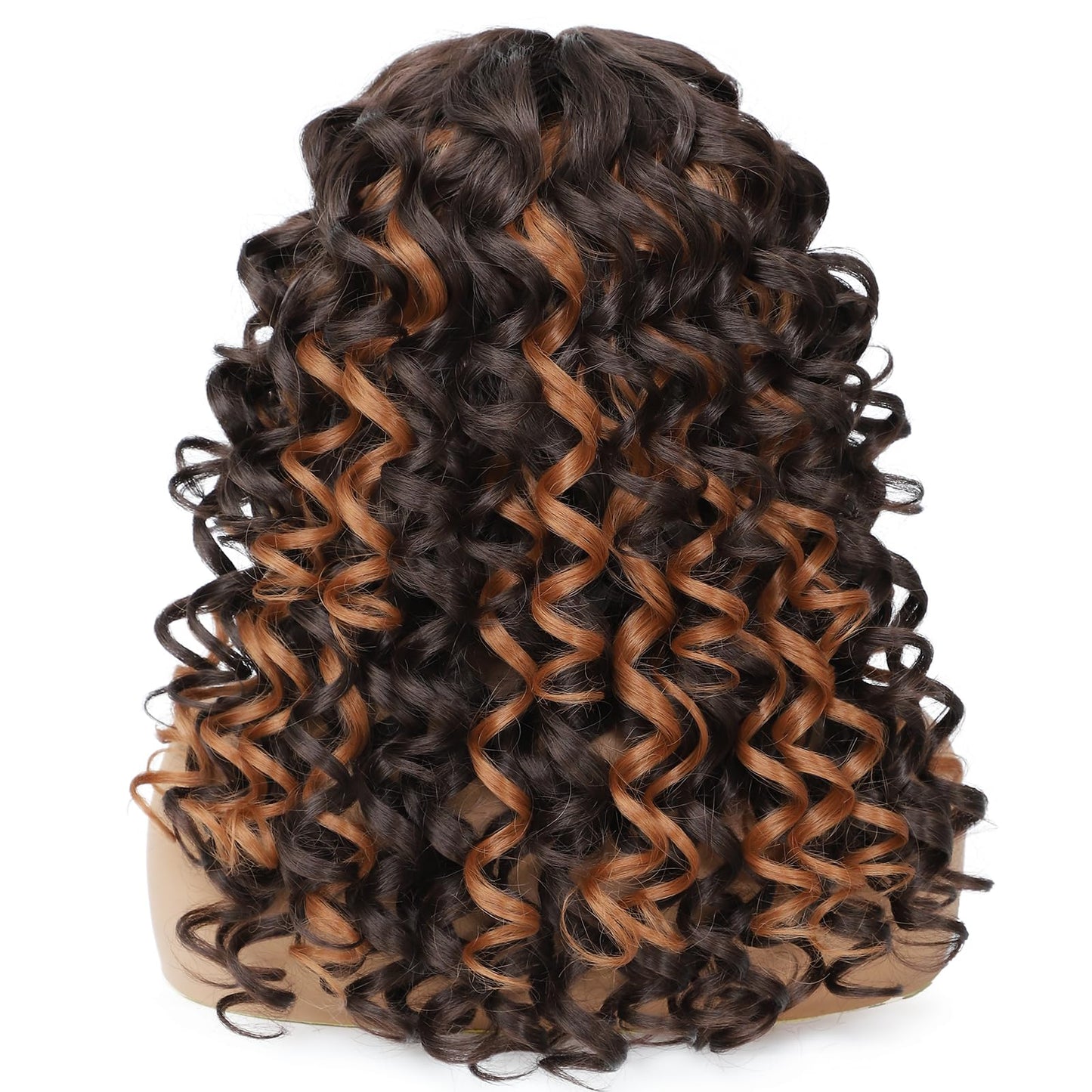 GKtineke-Curly-Wig Big-Curly-Wigs-for-White-Black-Women 20 Inch- Long-Curly-Wig-with-Bangs Synthetic-Hair-Replacement-Wigs-for- Cosplay and Daily(Ombre Ginger… (Brown)