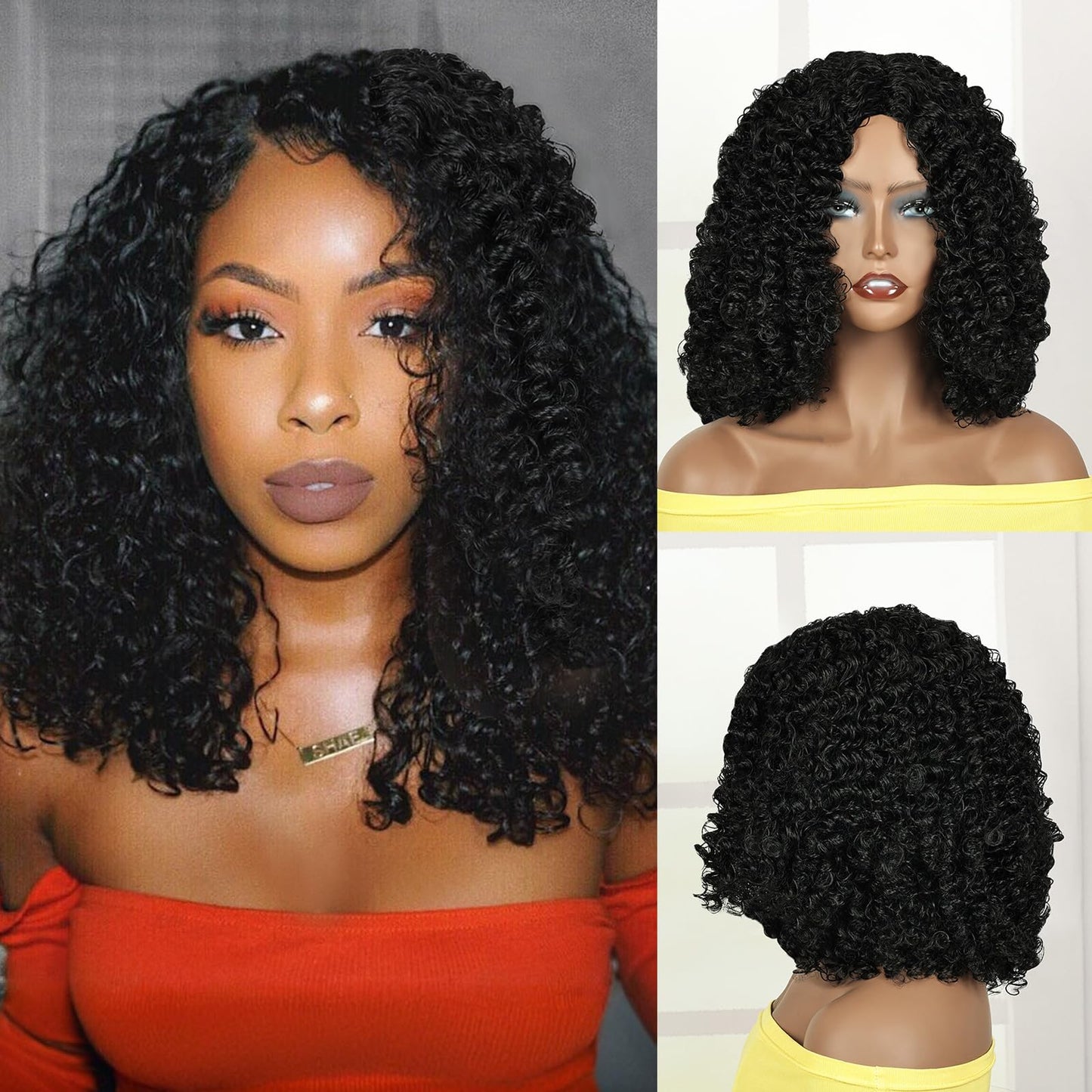 QUEENTAS Dreadlock Wigs for Black Women and Men Short Curly Big Afro Braided Wigs Faux Locs Twist Braiding Synthetic Wigs (Black to Brown)