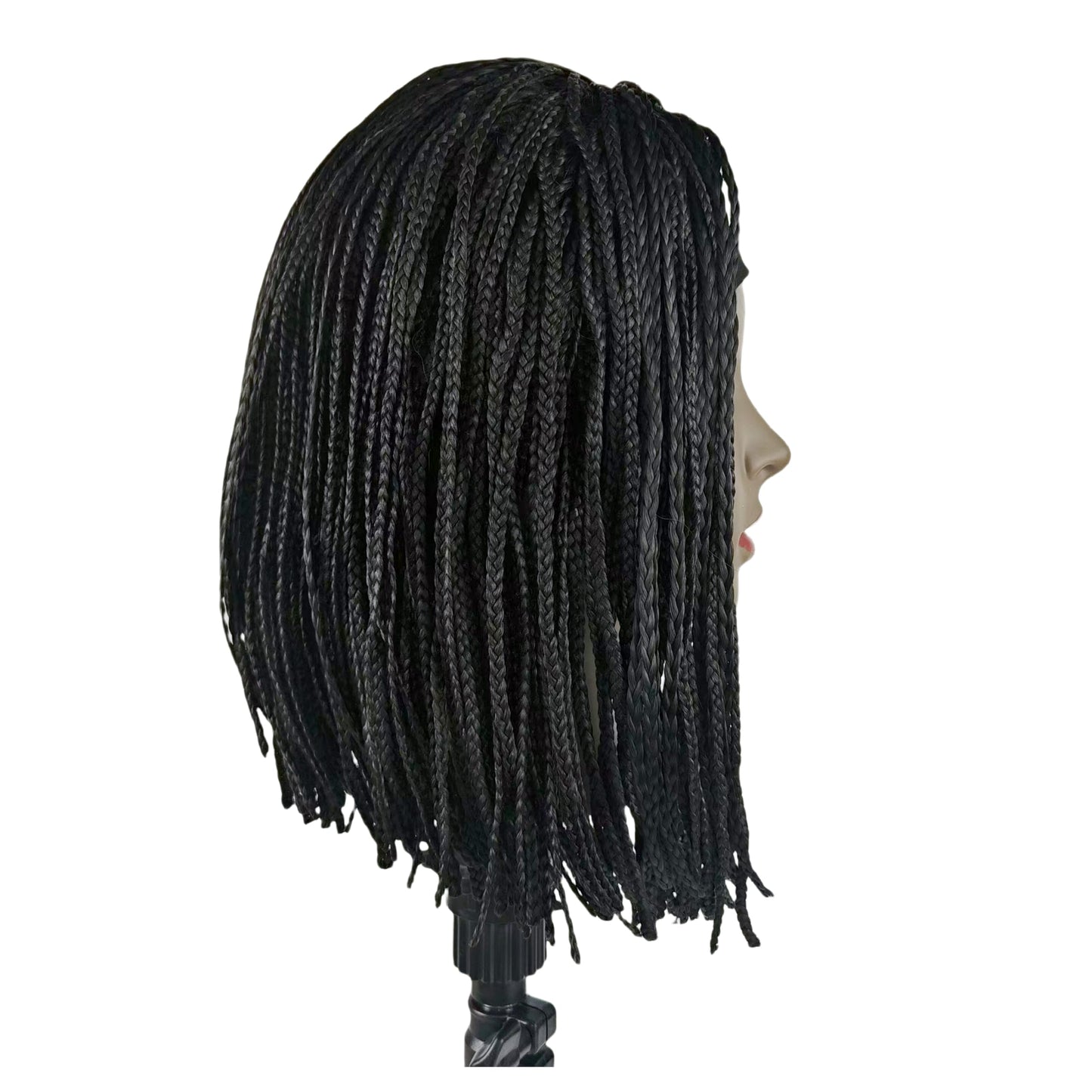Box Braid Wig Synthetic Short Bob Wig Box Braided Wig with Bangs Cornrow Braided Wigs for Black Women (10 inches, Brown)