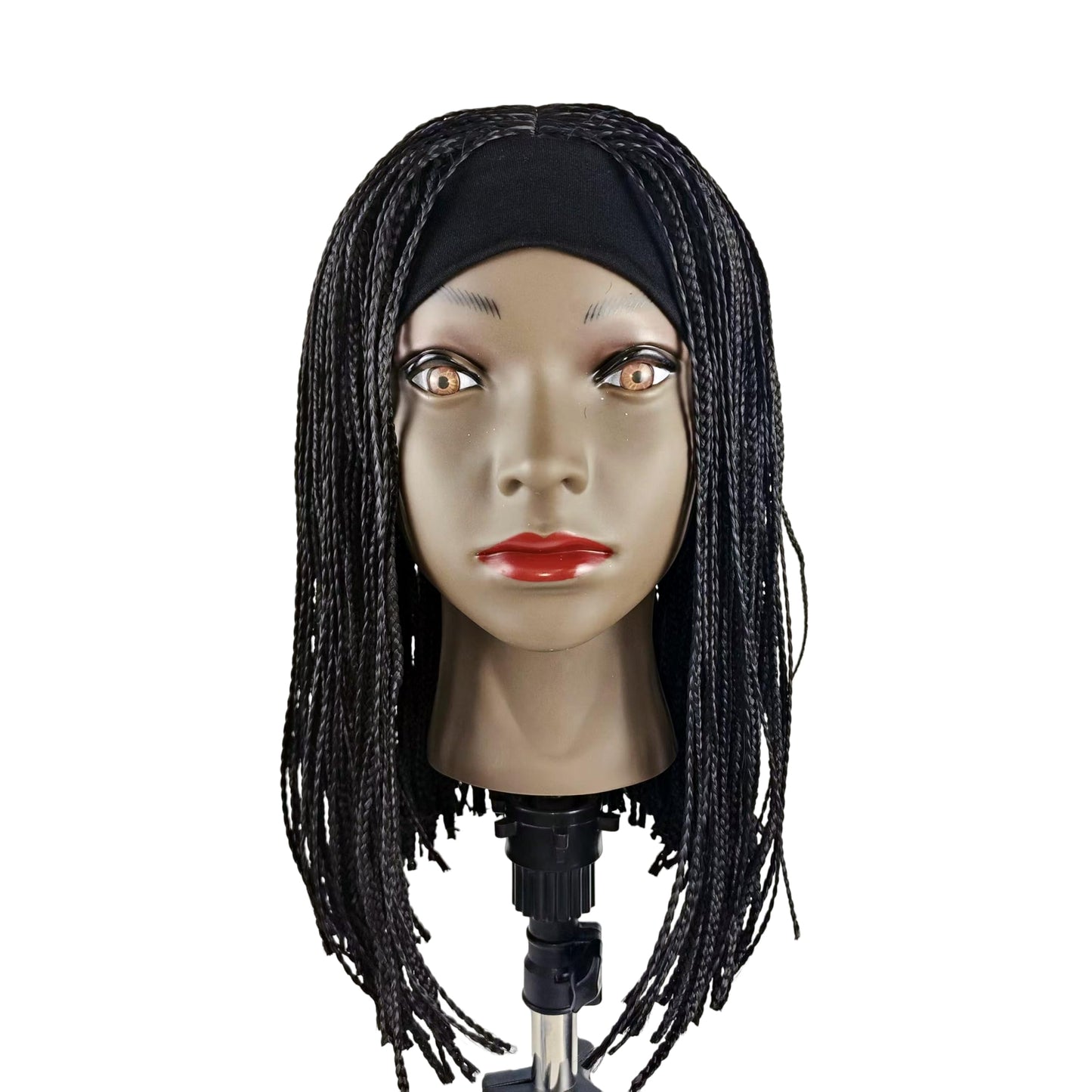 Box Braid Wig Synthetic Short Bob Wig Box Braided Wig with Bangs Cornrow Braided Wigs for Black Women (10 inches, Brown)