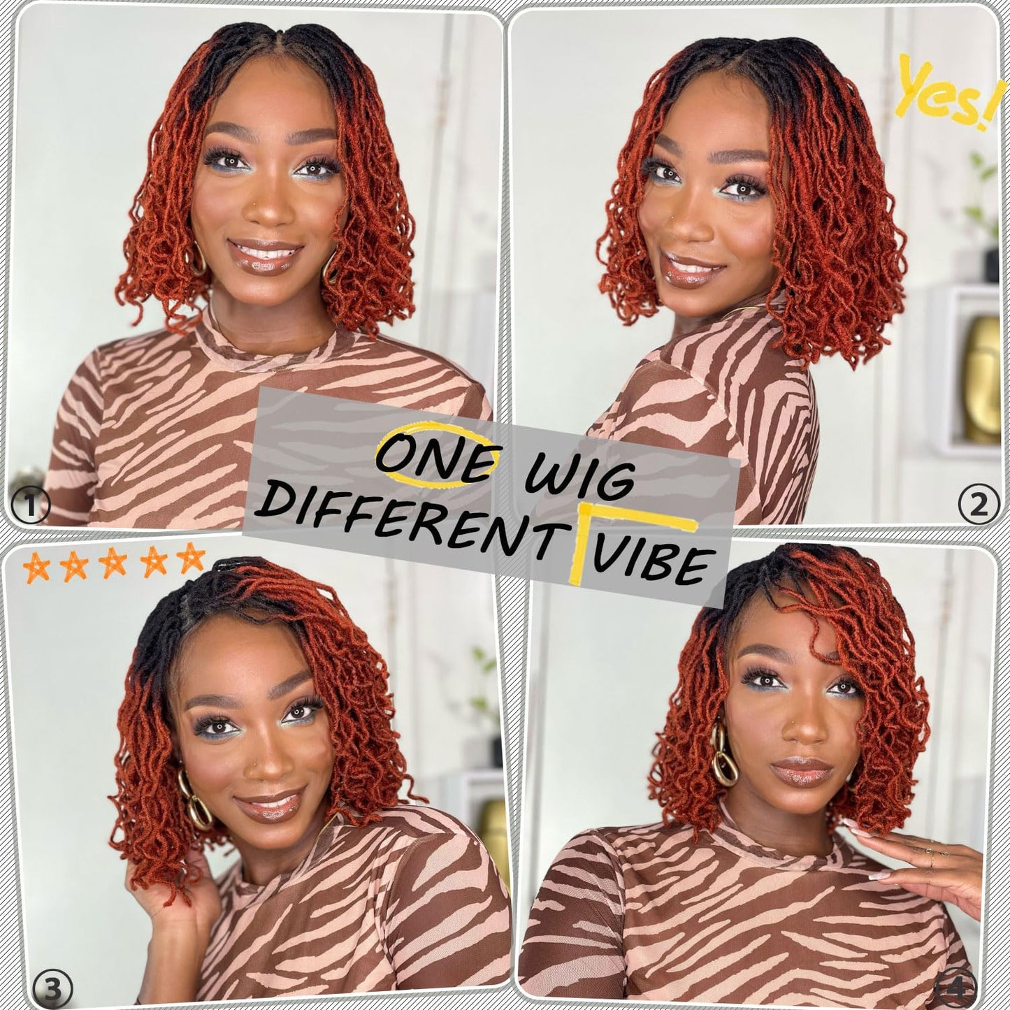 SOKU Short Curly Faux Locs Lace Frontal Wig 12 Inch Natural Black 4x4 Large Parting Space Twist Dreadlock Wigs for Black Women Afro Curly Braided Synthetic Wig