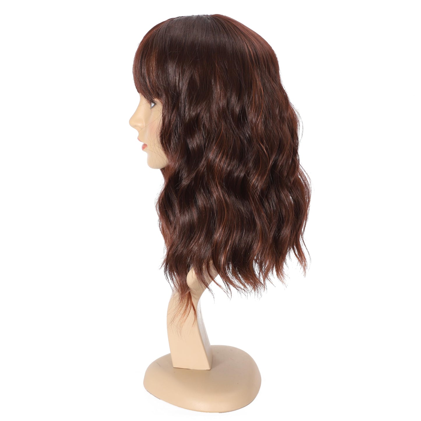 Black Mixed Brown Wig for Black Women 14 Inch Short Wavy Hair Wigs Curly Bob Wig with Bangs Wigs Shoulder Length Wigs for Black Women Bob Style Synthetic Heat Resistant Bob Wigs