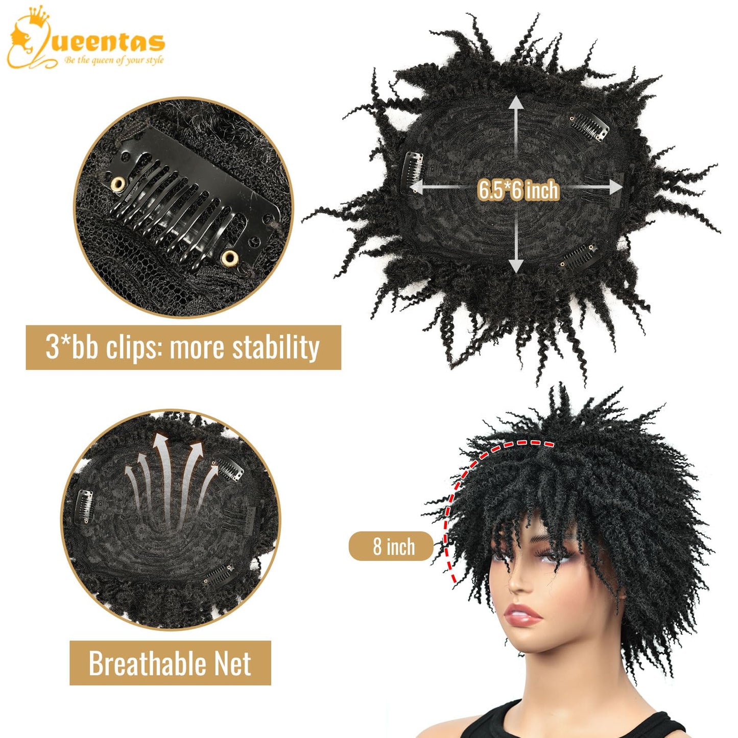 QUEENTAS Dreadlock Wigs for Black Women and Men Short Curly Big Afro Braided Wigs Faux Locs Twist Braiding Synthetic Wigs (Black to Brown)