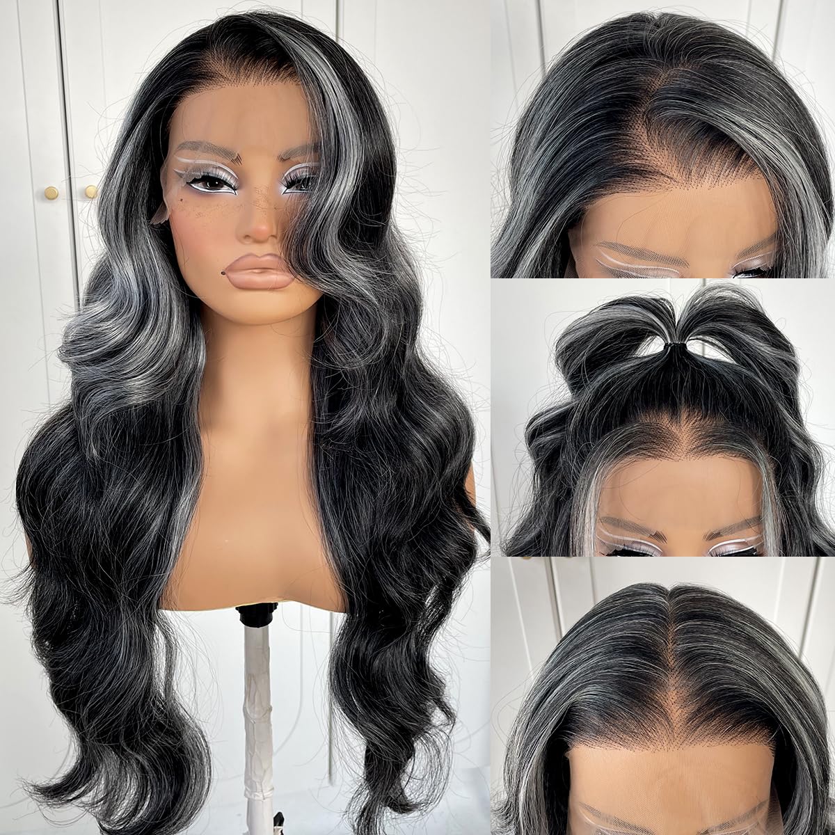 13x6 Skunk Stripe Wig Glueless Lace Front Wigs Pre Plucked Synthetic Body Wave blonde wig Wear and Go lace front wig for black women