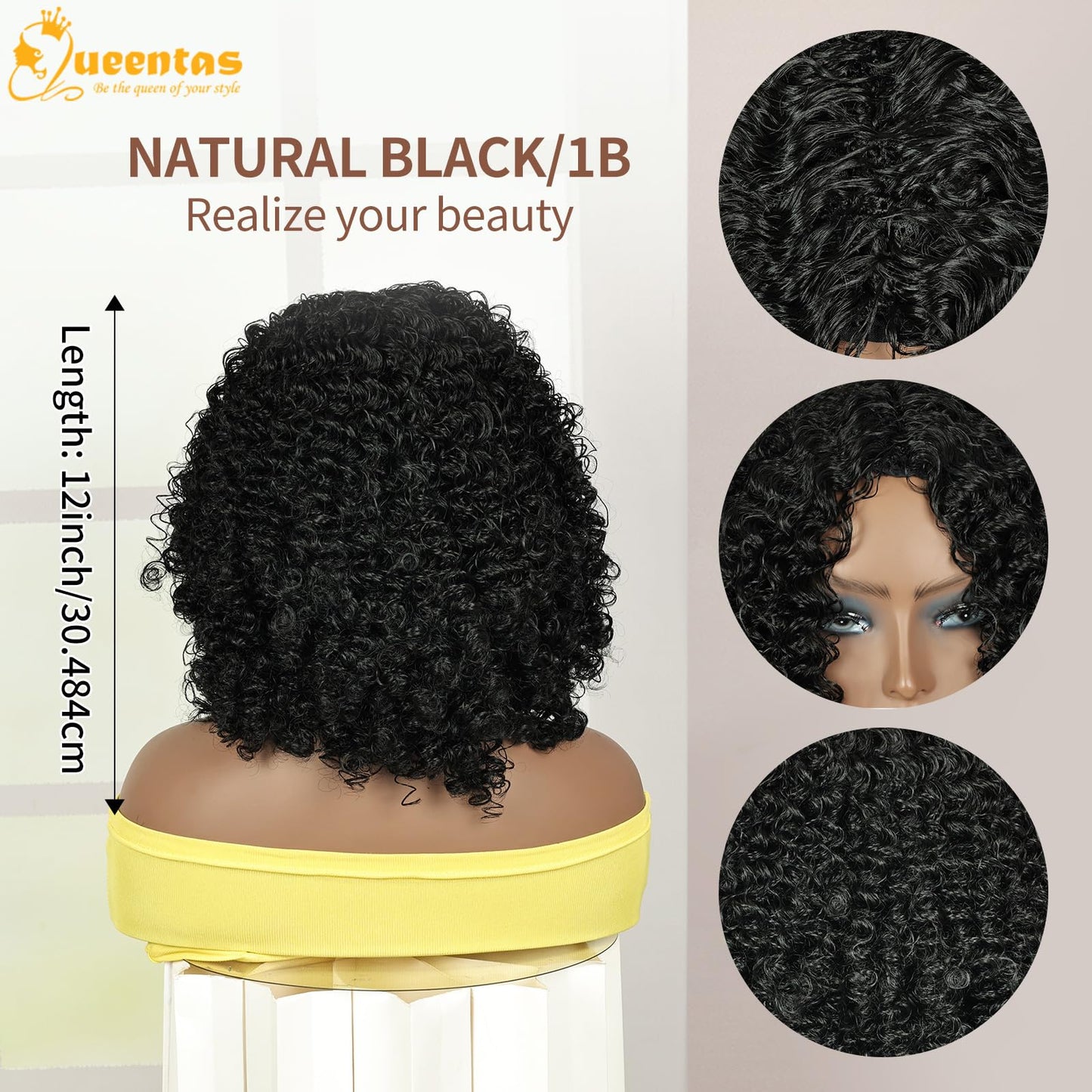 QUEENTAS Dreadlock Wigs for Black Women and Men Short Curly Big Afro Braided Wigs Faux Locs Twist Braiding Synthetic Wigs (Black to Brown)