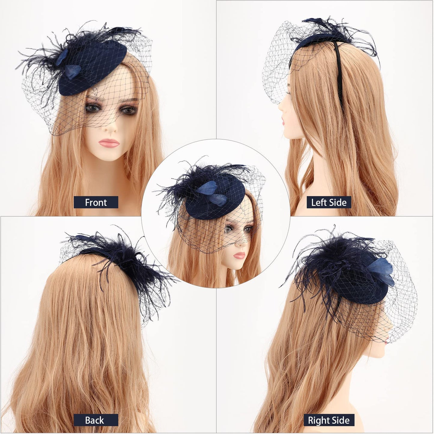 DRESHOW Women Fascinator Hats Tea Party Hat Vintage Pillbox Hat Headband for Cocktail