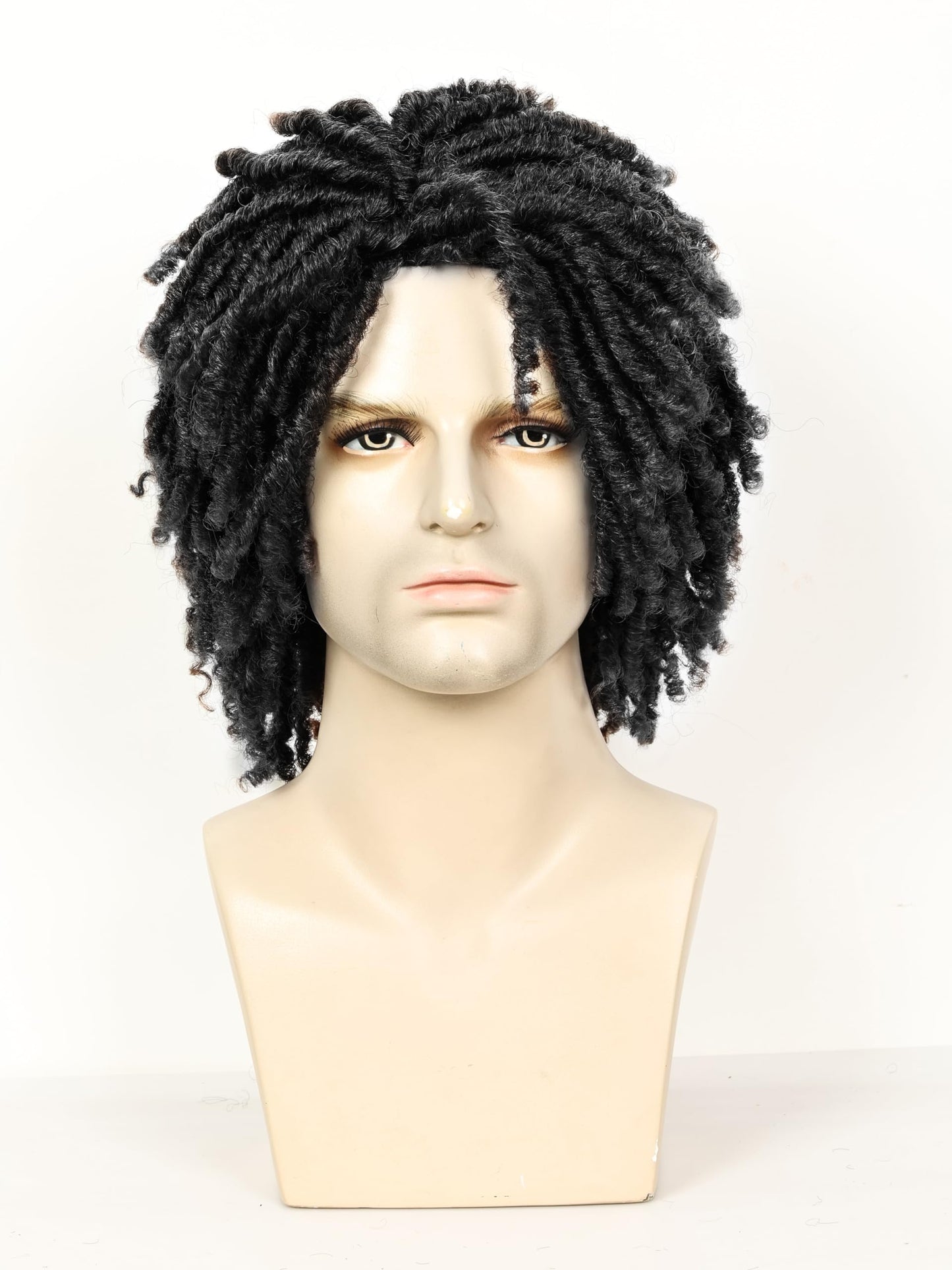 QUEENTAS Dreadlock Wigs for Black Women and Men Short Curly Big Afro Braided Wigs Faux Locs Twist Braiding Synthetic Wigs (Black to Brown)