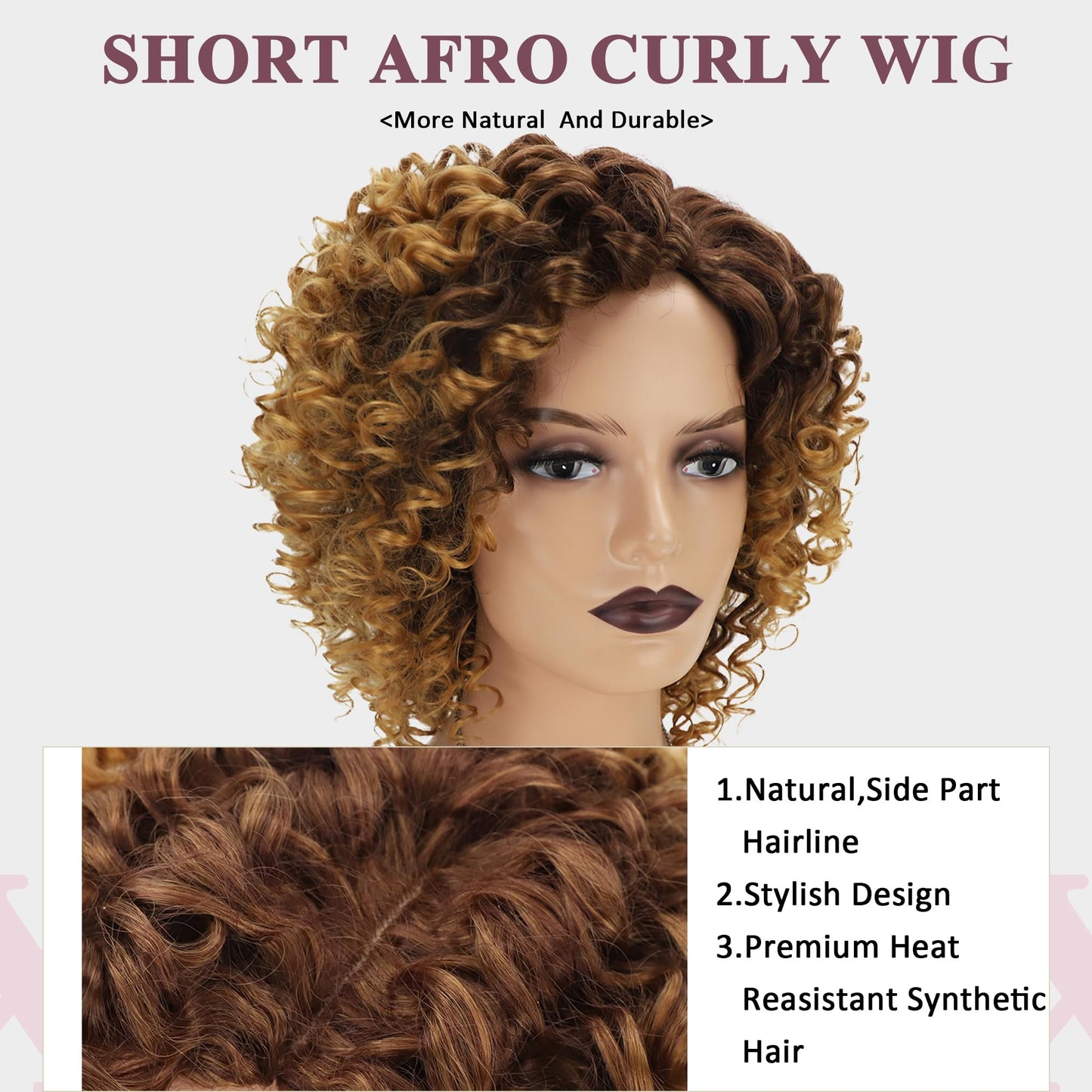 XIUFAXIRUSI XIUFAXIRUSI Ombre Blonde Afro Curly Wigs for Black Women Blonde Kinky Curly Wigs with Side Part Synthetic Fibre Full Hair Wig