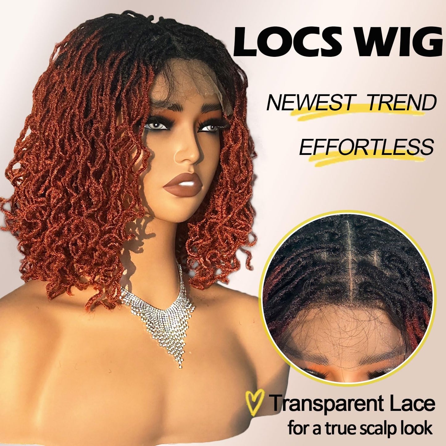 SOKU Short Curly Faux Locs Lace Frontal Wig 12 Inch Natural Black 4x4 Large Parting Space Twist Dreadlock Wigs for Black Women Afro Curly Braided Synthetic Wig