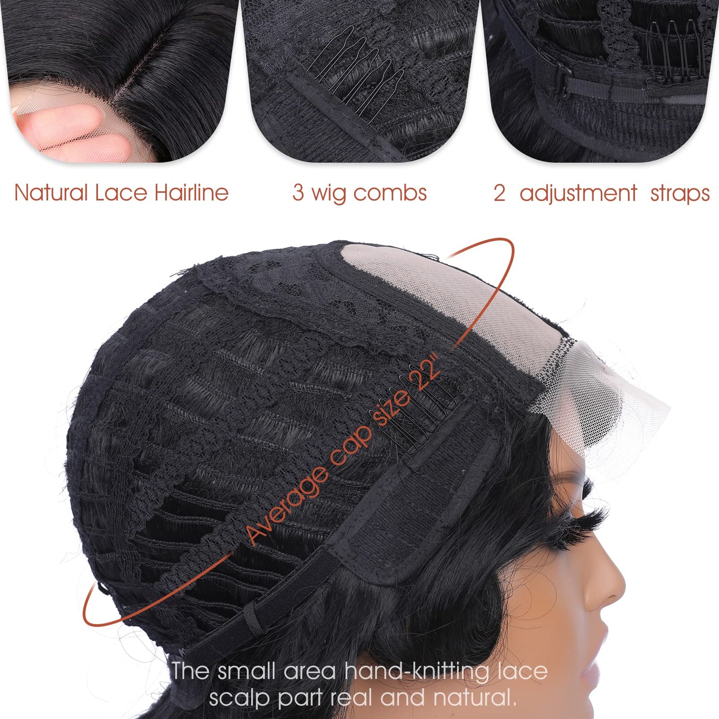 Lady Miranda Loose Wave Lace Part Wig Pure Color Nature Curly Synthetic Heat Resistant Weave Full Wigs for Women(Black)