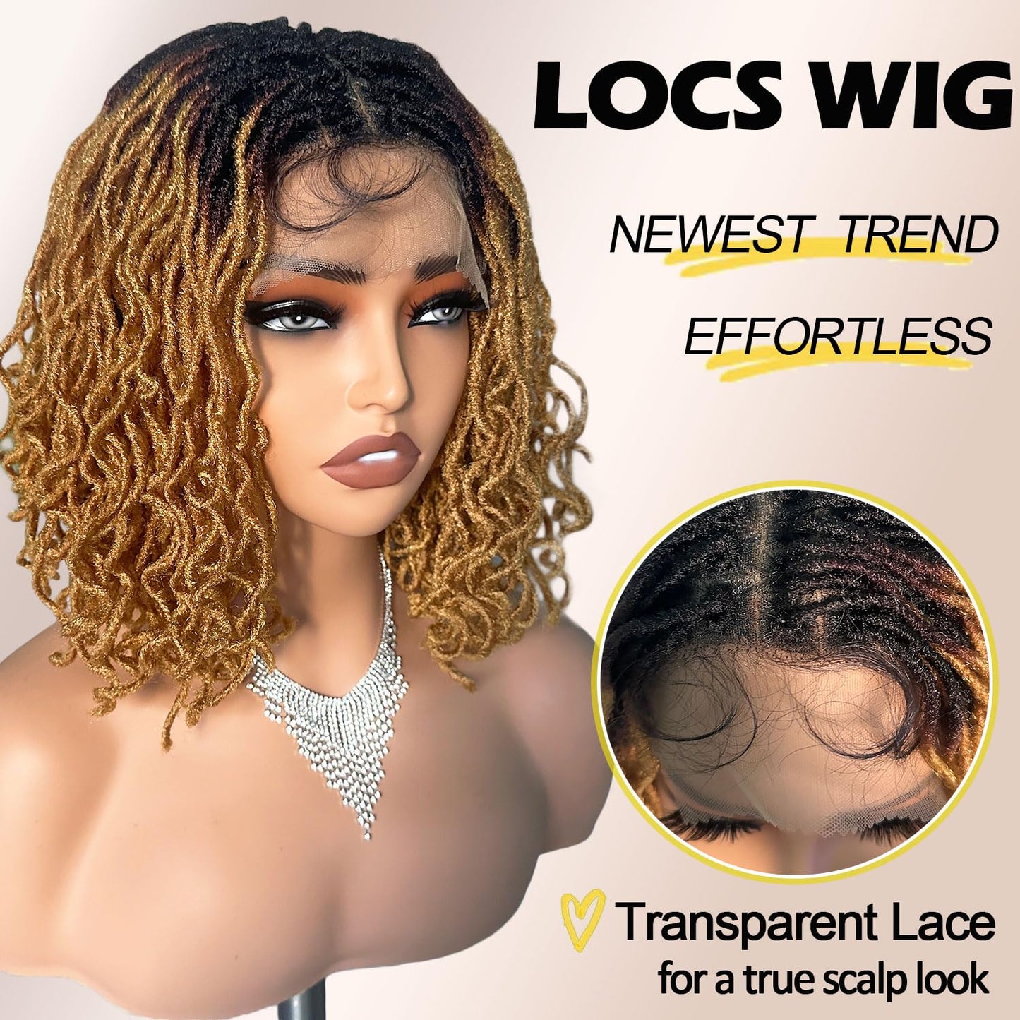 SOKU Short Curly Faux Locs Lace Frontal Wig 12 Inch Natural Black 4x4 Large Parting Space Twist Dreadlock Wigs for Black Women Afro Curly Braided Synthetic Wig