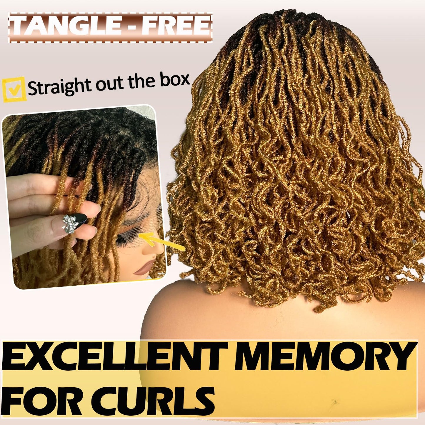SOKU Short Curly Faux Locs Lace Frontal Wig 12 Inch Natural Black 4x4 Large Parting Space Twist Dreadlock Wigs for Black Women Afro Curly Braided Synthetic Wig