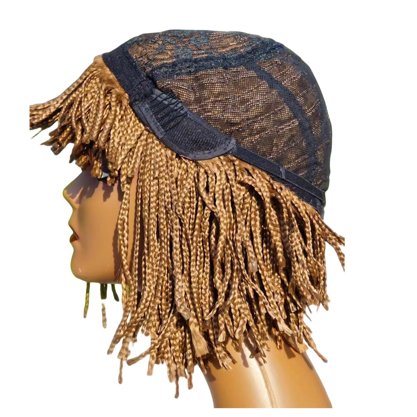 Box Braid Wig Synthetic Short Bob Wig Box Braided Wig with Bangs Cornrow Braided Wigs for Black Women (10 inches, Brown)