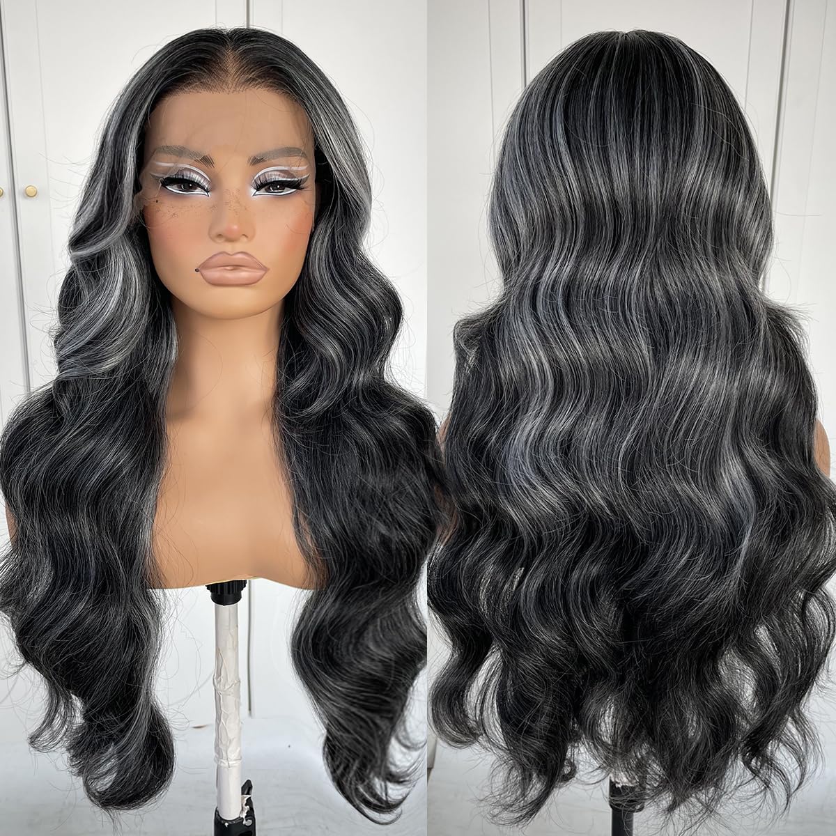 13x6 Skunk Stripe Wig Glueless Lace Front Wigs Pre Plucked Synthetic Body Wave blonde wig Wear and Go lace front wig for black women