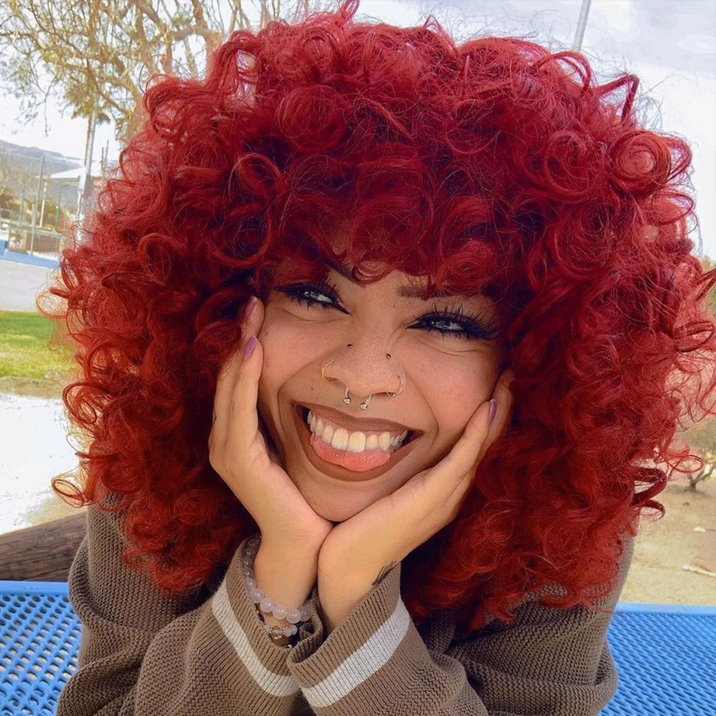Andromeda Gray Short Curly Wig for Black Women, 14-Inch, Synthetic Fiber, Adjustable Cap, Heat Resistant