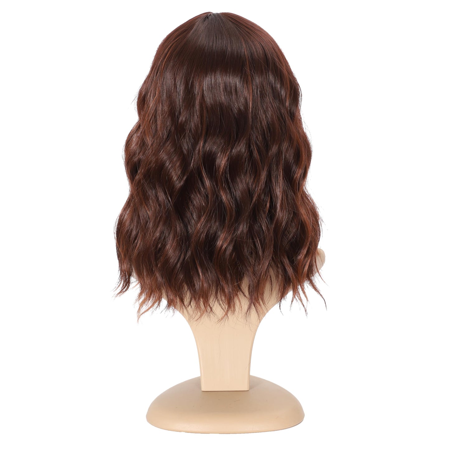 Black Mixed Brown Wig for Black Women 14 Inch Short Wavy Hair Wigs Curly Bob Wig with Bangs Wigs Shoulder Length Wigs for Black Women Bob Style Synthetic Heat Resistant Bob Wigs
