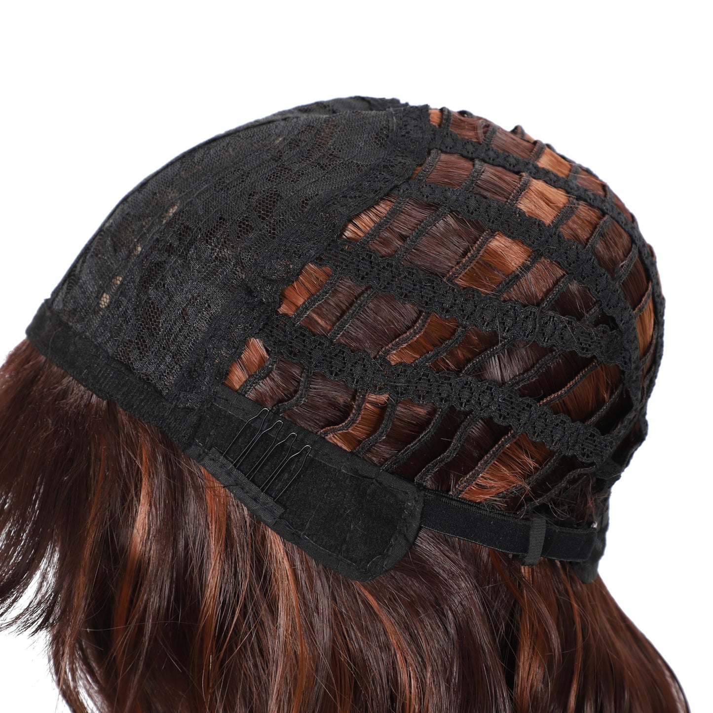 Black Mixed Brown Wig for Black Women 14 Inch Short Wavy Hair Wigs Curly Bob Wig with Bangs Wigs Shoulder Length Wigs for Black Women Bob Style Synthetic Heat Resistant Bob Wigs