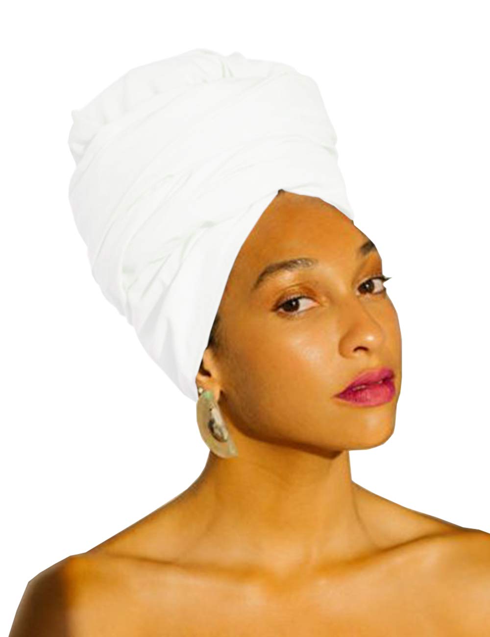 Harewom Black Hair Wrap for Women Long Stretch Jersey Head Scarf Summer Breathable Lightweight Turban Solid Color