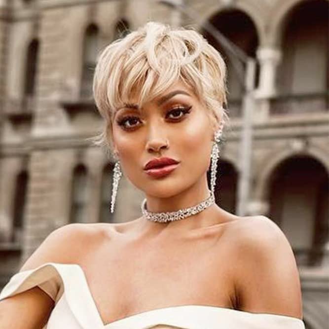 Pixie Cut Wig for Black Women Blonde 613 Short Wig with Bangs Layered Straight Hair Heat Resistant Synthetic Wig for Daily Use(613)