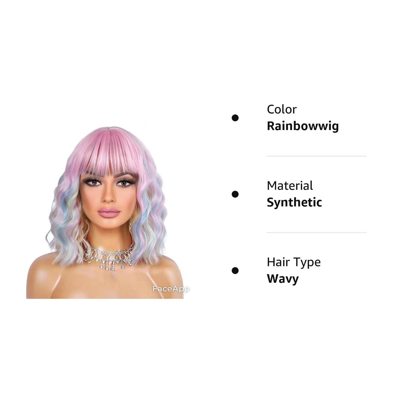 Short Wavy Black Wig with Bangs Bob Short Charming Curly Wavy Wig Women Synthetic Natural Looking Heat Resistant Fiber Hair for Women (14inch)