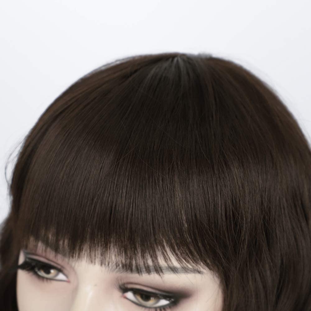 Short Wavy Wig with Bangs for Women Shoulder Length Bob Curly Women's Charming Synthetic Wigs with Natural Wavy Black To Brown Heat Resistant Hair for Daily Party Use
